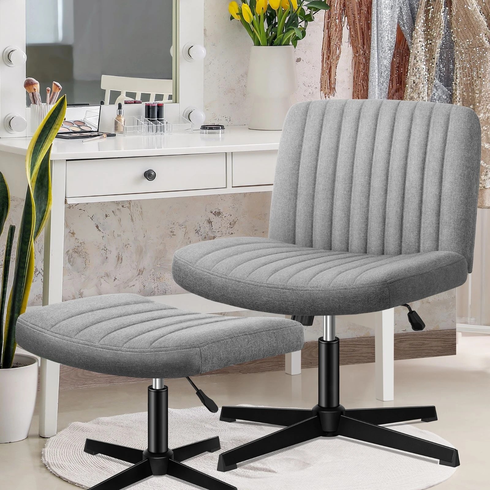 3 Alfordson Office Chair Computer Executive Seat Work Ottoman Fabric - Grey, 3 of 10