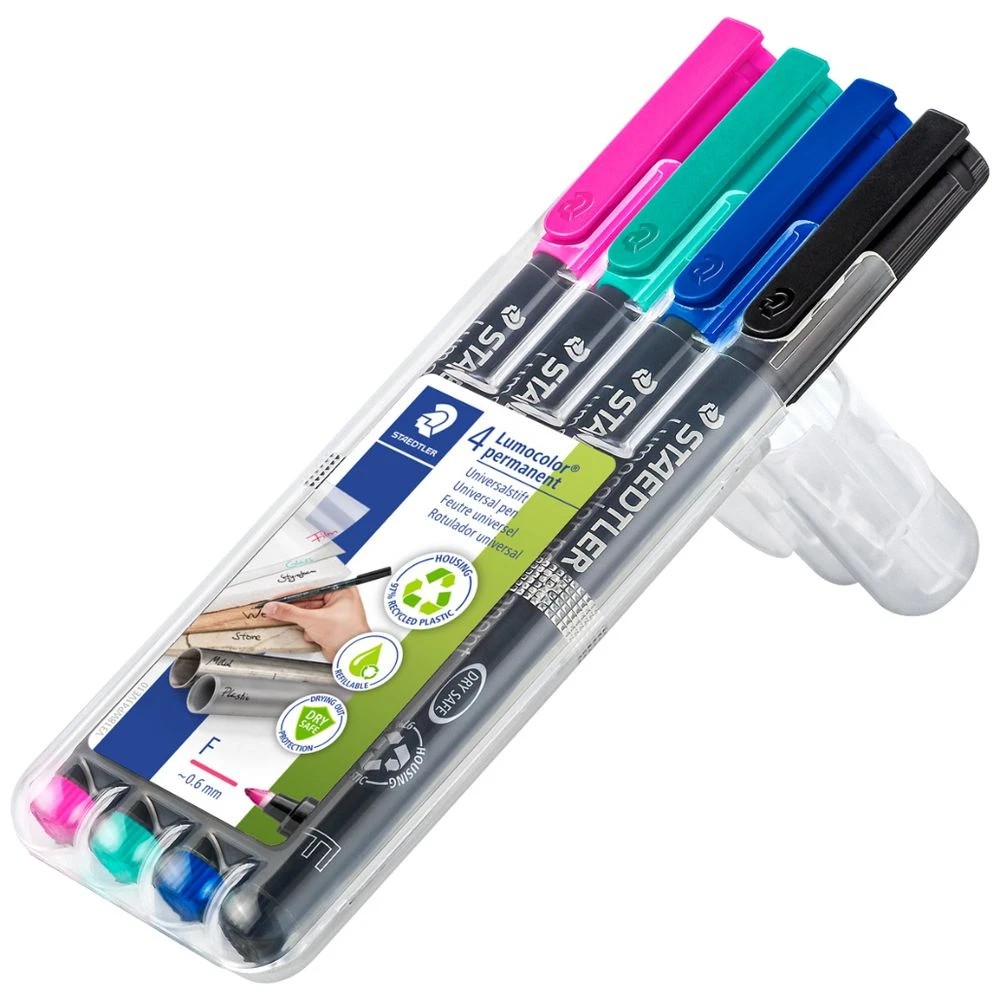 6 Staedtler Lumocolour Permanent Marker Pen Bright 4 Pack, 6 of 9