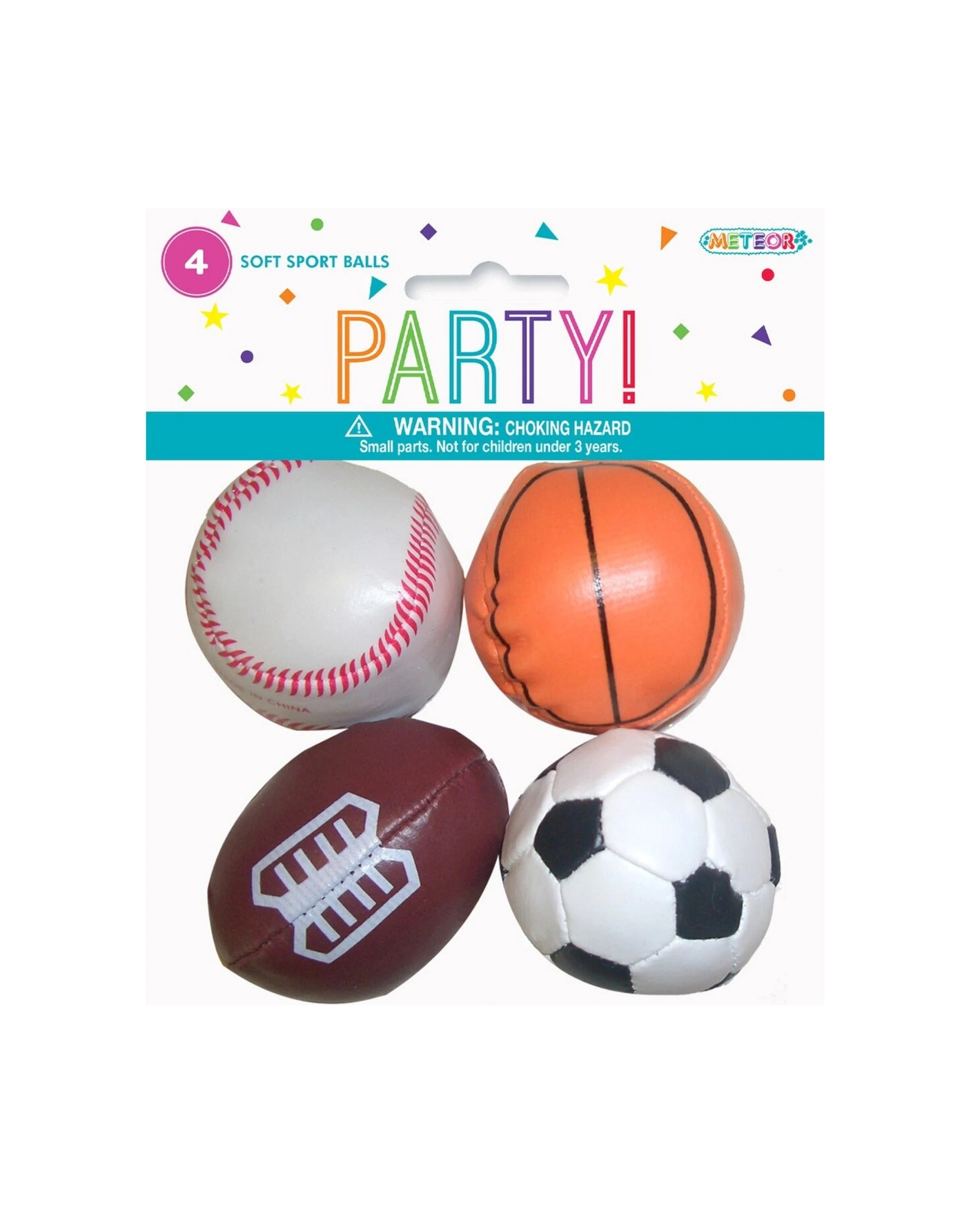 1 Meteor Party 4pc Soft Sport Balls Favours Set For Kids Supplies - Multi, 1 of 1
