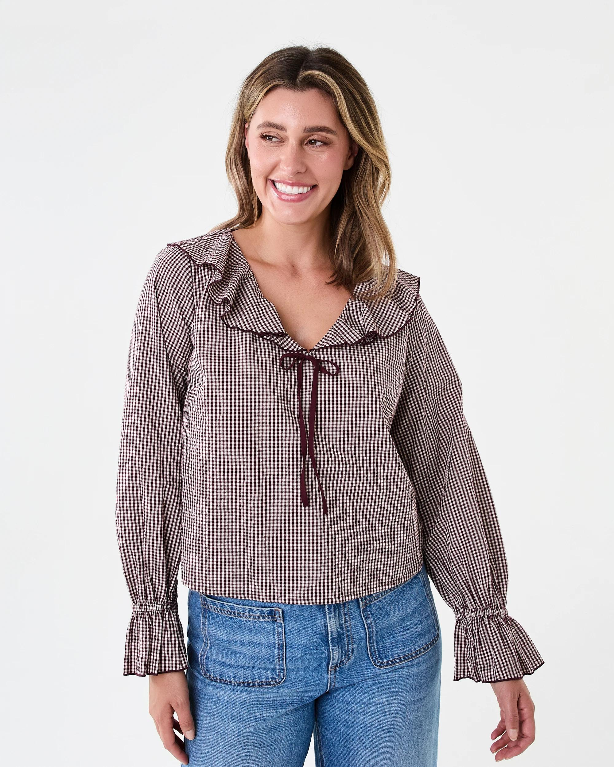 1 Long Sleeve Frill Collar Blouse Burg Ging, 1 of 7