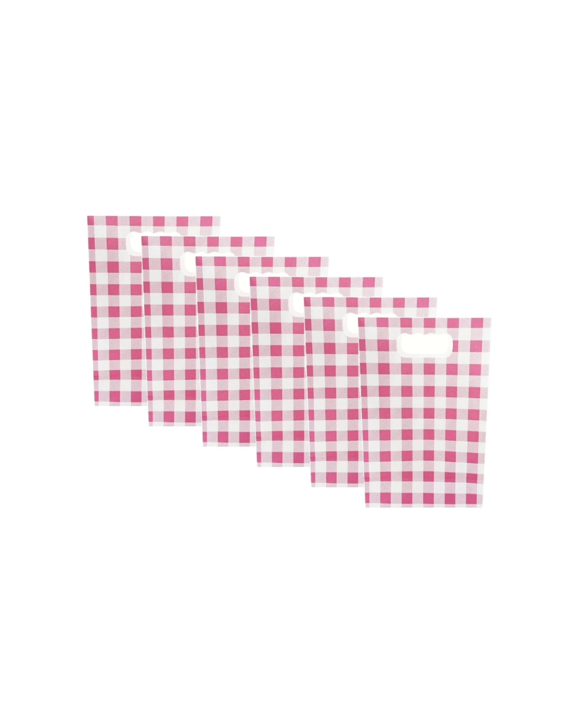 1 Party Maker 6pc Gingham Paper Gift Bags With Die Cut Handle - Pink, 1 of 1