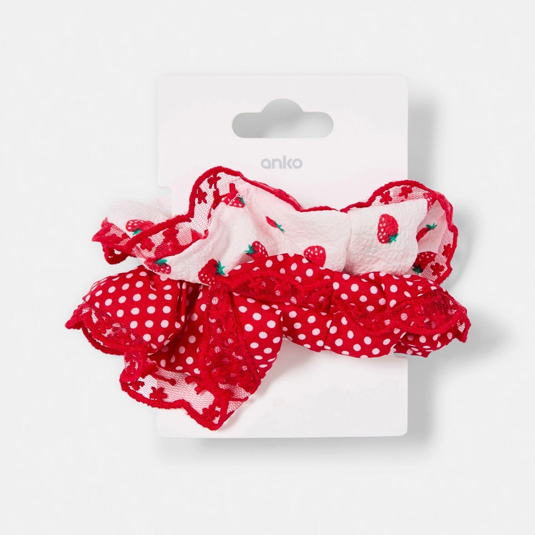 4 2 Pack Strawberry and Gingham Hair Scrunchies - Red and White, 4 of 4