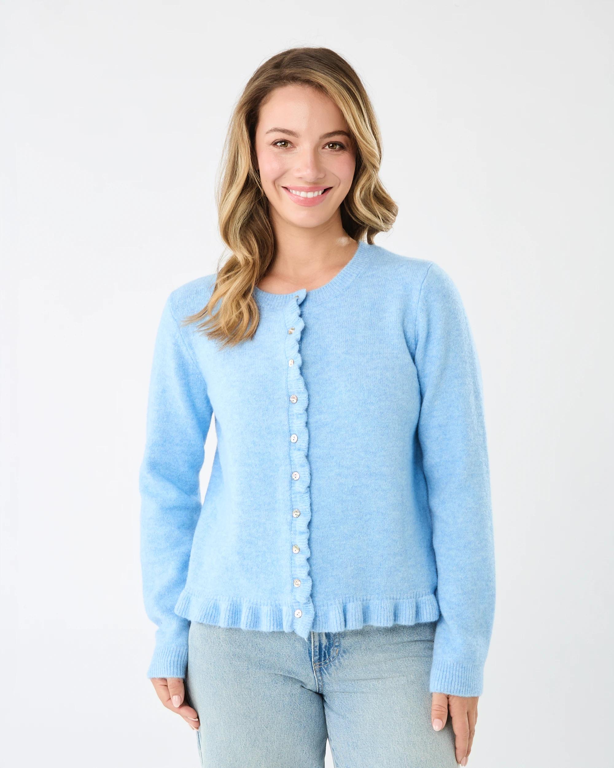 1 Frill Hem Cardigan Chmbr Blue, 1 of 6