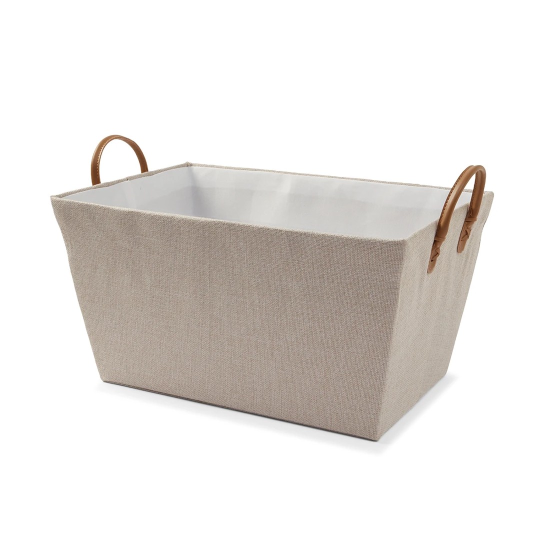 2 Linen Look Tapered Rectangle Basket - White and Beige, 2 of 8