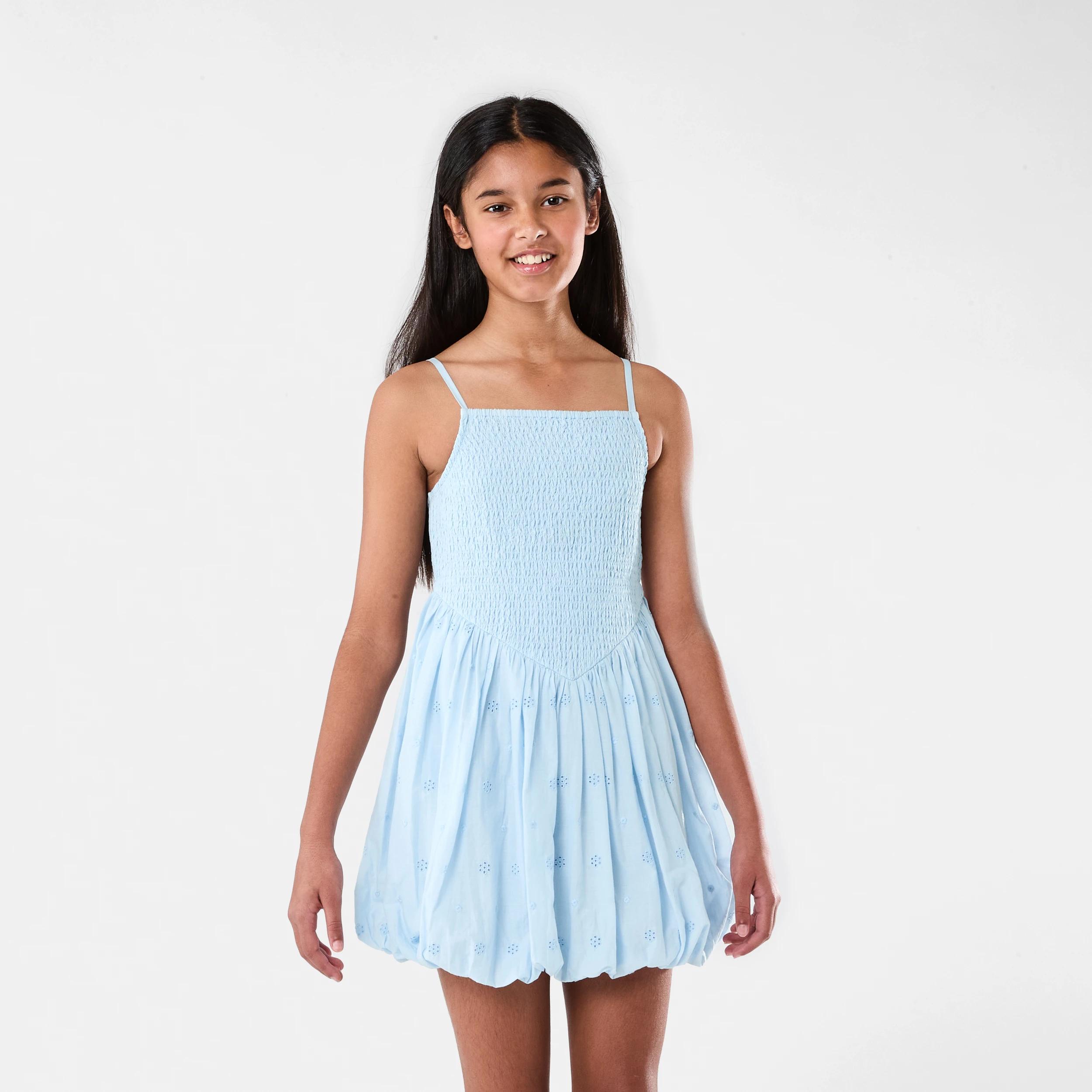 1 Shirred Bubble Hem Dress Ice Mist, 1 of 9