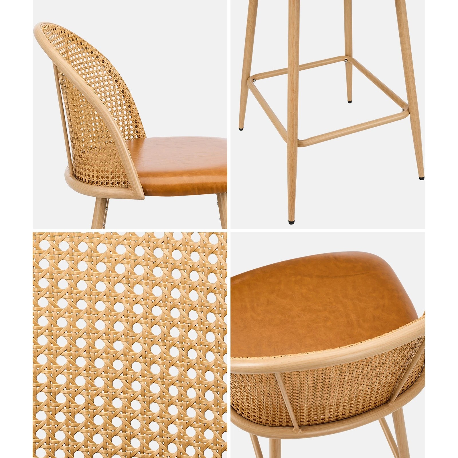 4 Oikiture Bar Stools Kitchen Counter Stool Rattan Dining Chair Pu Brown X2
 - Brown, 4 of 10