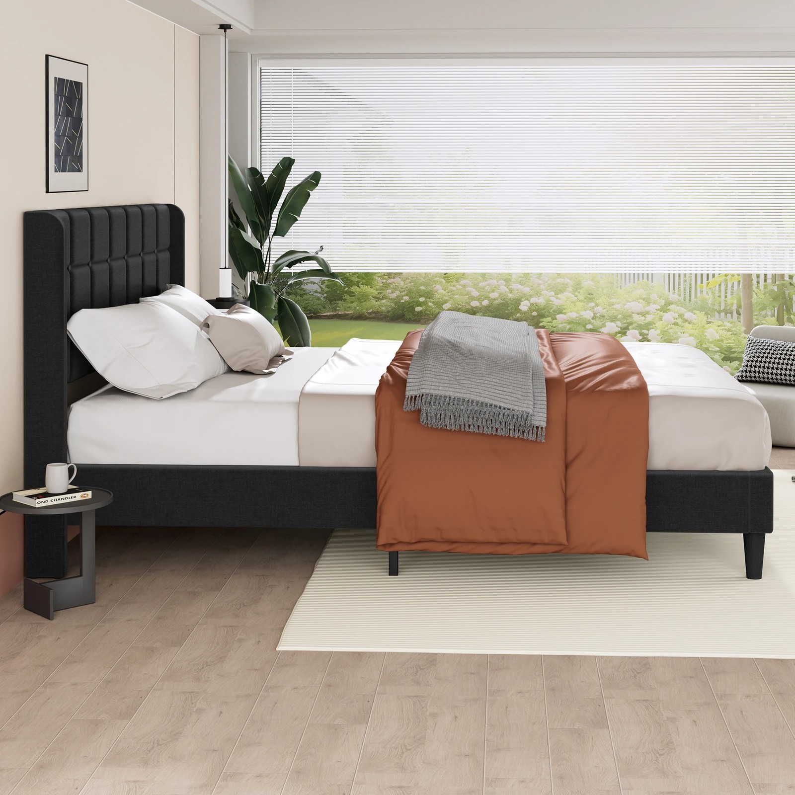 5 Alfordson Bed Frame King Size Upholstered Wingback Base Fabric Sarah - Charcoal, 5 of 10