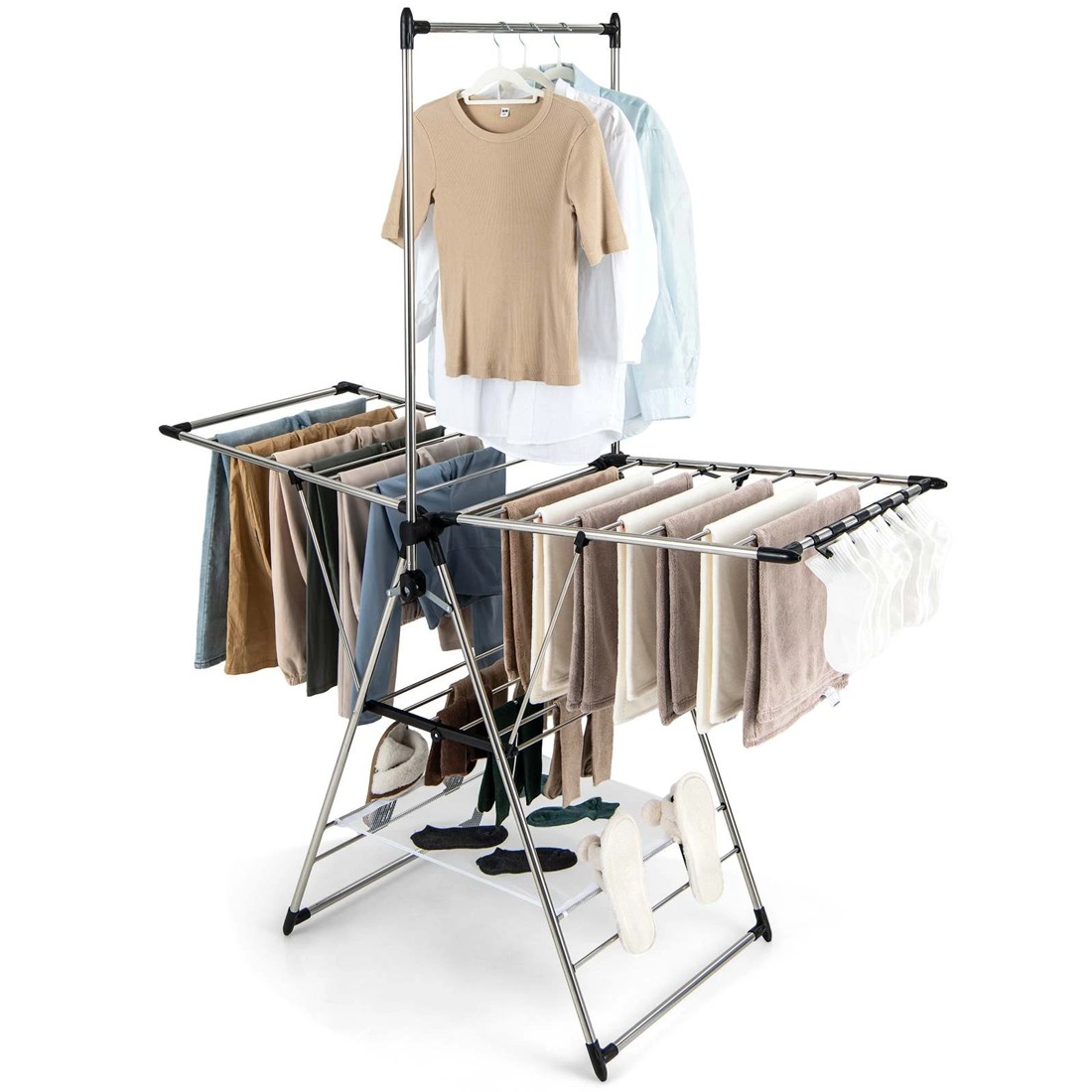 9 Costway Clothes Drying Rack Stainless Steel Gullwing Airer 6 Adjustable Height Laundry Stand, 9 of 9