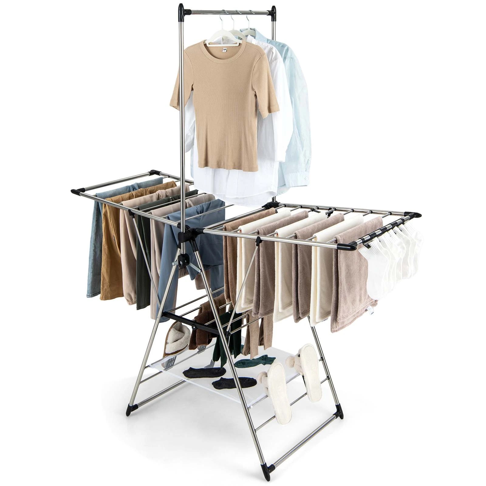 9 Costway Clothes Drying Rack Stainless Steel Gullwing Airer 6 Adjustable Height Laundry Stand, 9 of 9