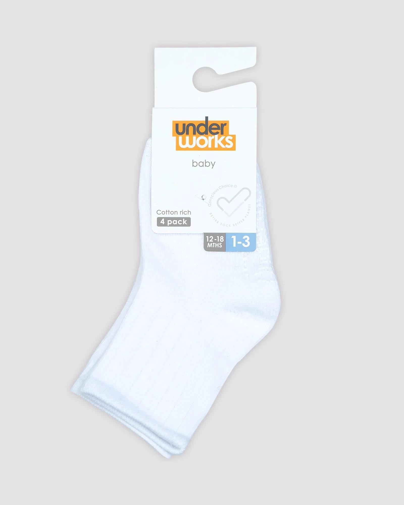 2 Baby Cotton Blend Ribbed Mid Crew 4 Pack - Underworks WHITE, 2 of 2