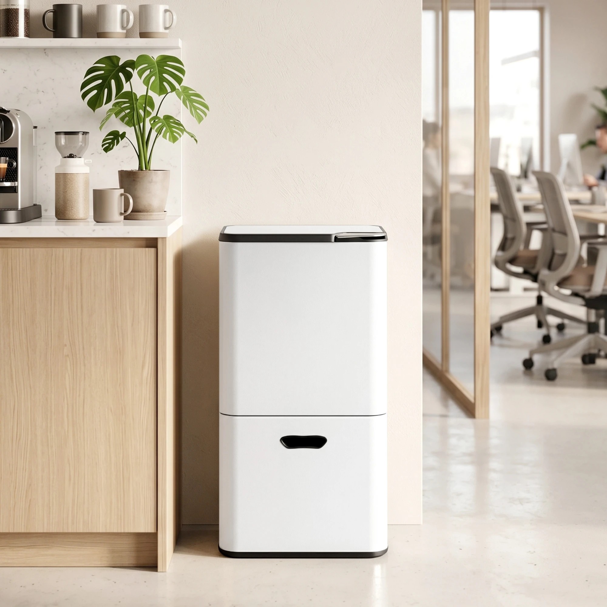 8 Cefito 63L Rubbish Bin 3 Compartment Carbon Steel Split Door Trash Can - White, 8 of 8