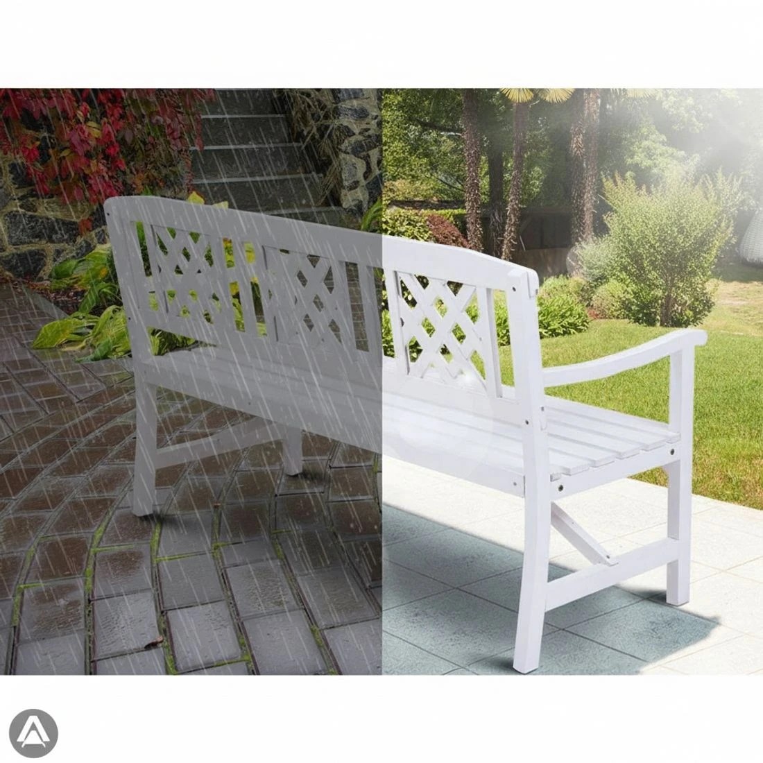 7 Gardeon Outdoor Garden Bench Wooden Chair 3 Seat Patio Furniture Lounge - White, 7 of 8