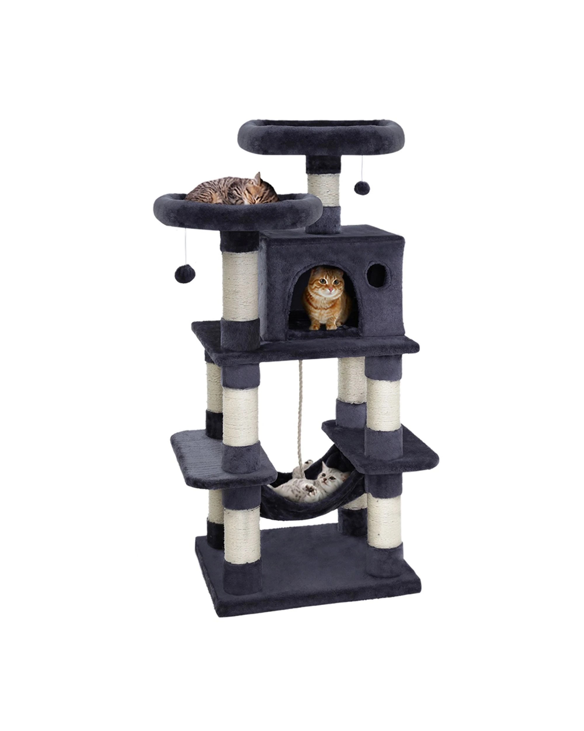 1 i.Pet Cat Tree 145cm Tower Scratching Post Scratcher Wood Condo House Large Bed - Grey, 1 of 7