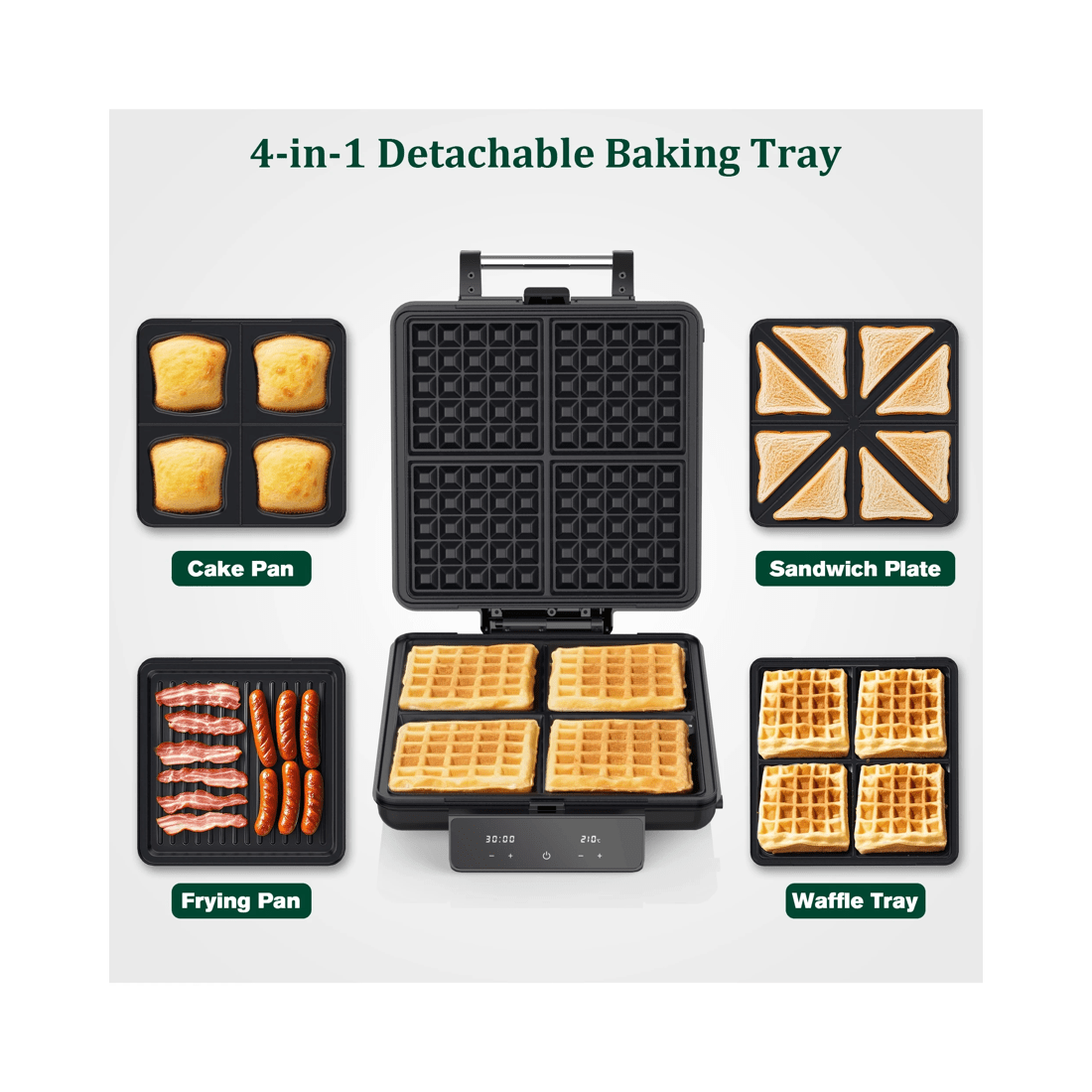 2 Advwin 4-in-1 Waffle Maker With Removable Plates, Sandwich Maker With Led Display, Touchscreen Timer, 2 of 7