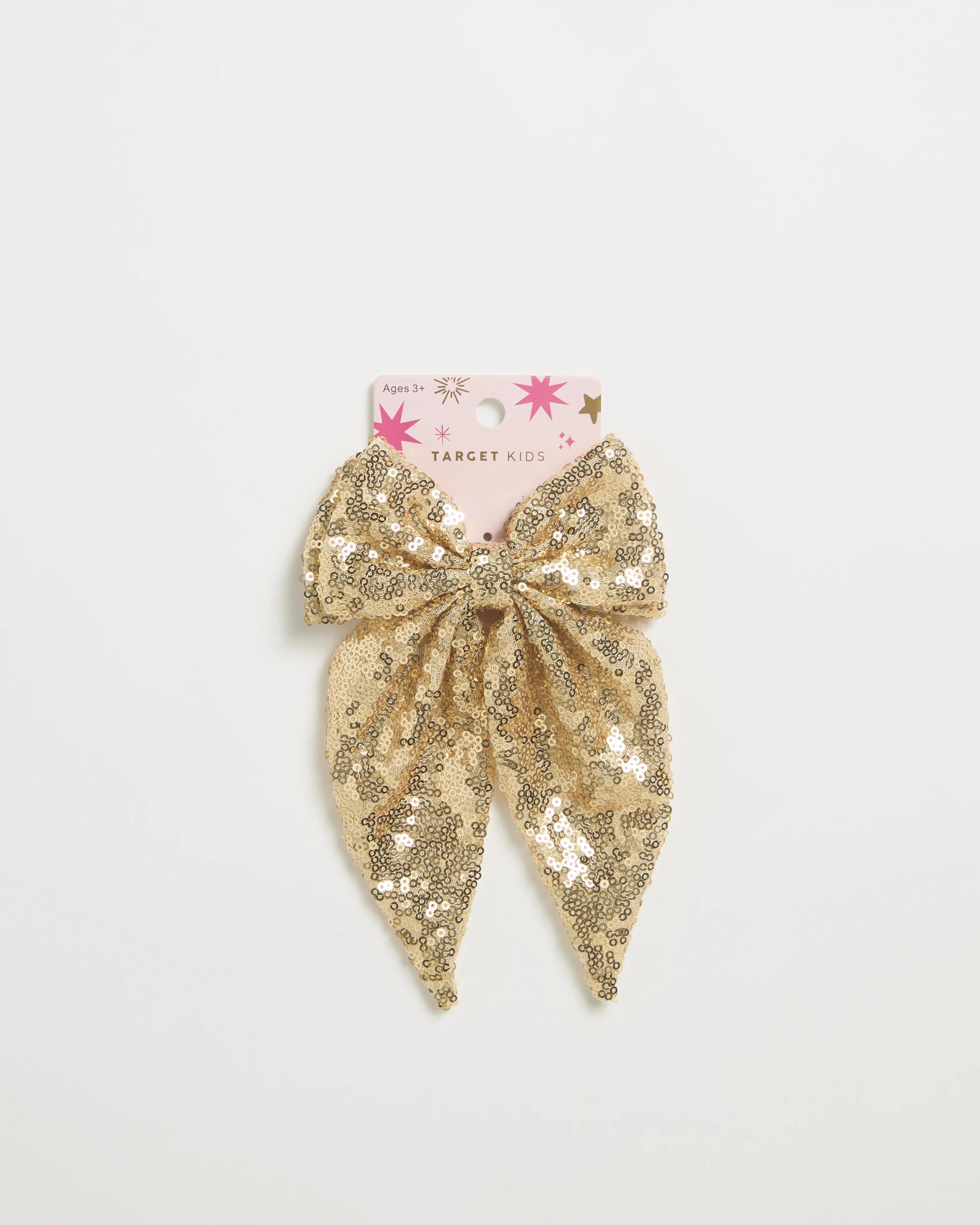 3 Target Kids Sequin Christmas Bow Clip GOLD, 3 of 3