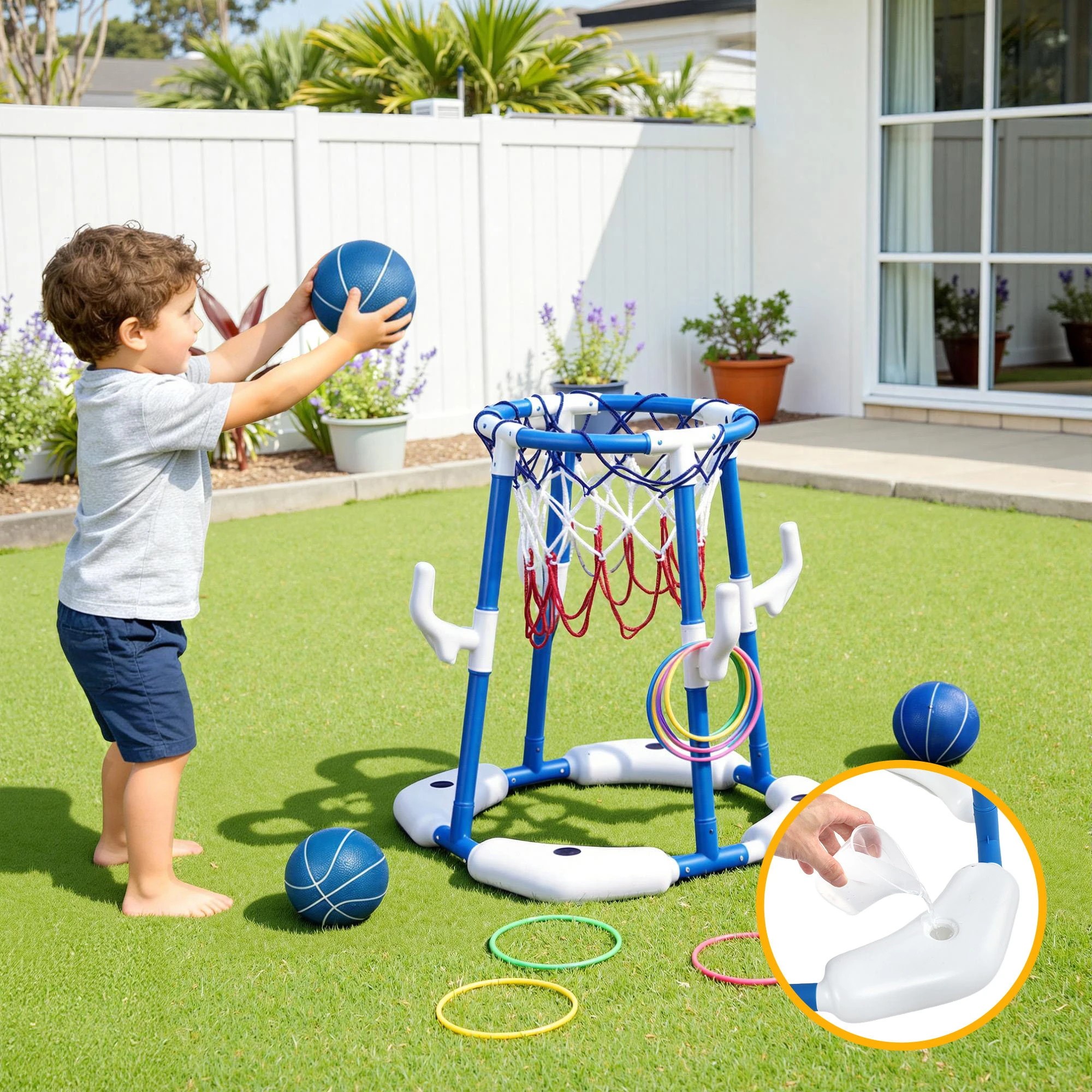 5 Keezi Kids Basketball Hoop with 4 balls Ring Toss Sports Pool Toys - Blue, 5 of 8