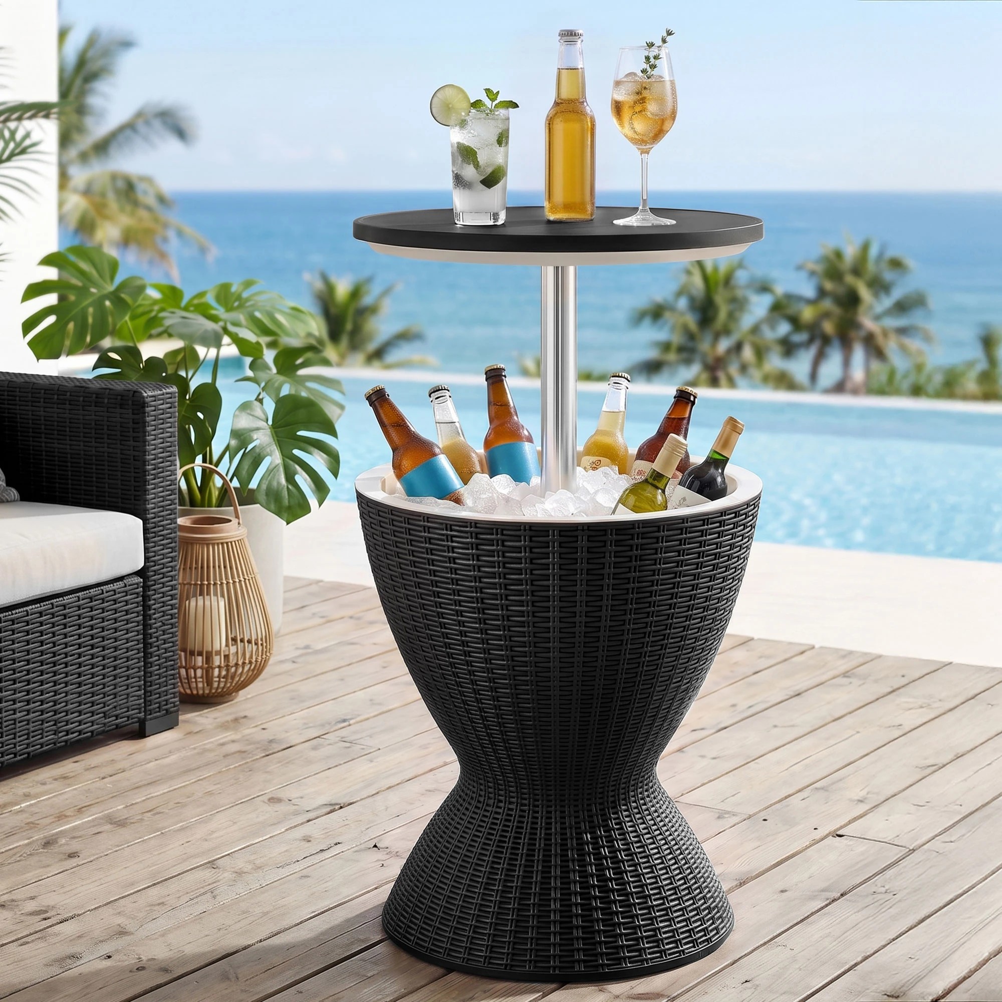 3 Gardeon 2-in-1 Outdoor Bar Table Portable Ice Bucket Cooler 30L Adjustable Top - Black, 3 of 9