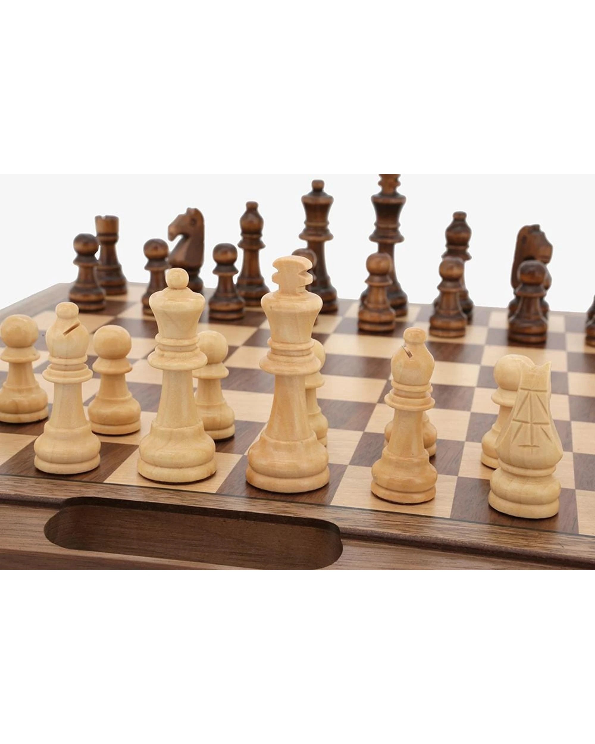 3 Dal Rossi 16 inch Walnut Folding 3-in-1 Chess/Backgammon/Checkers Set, 3 of 4
