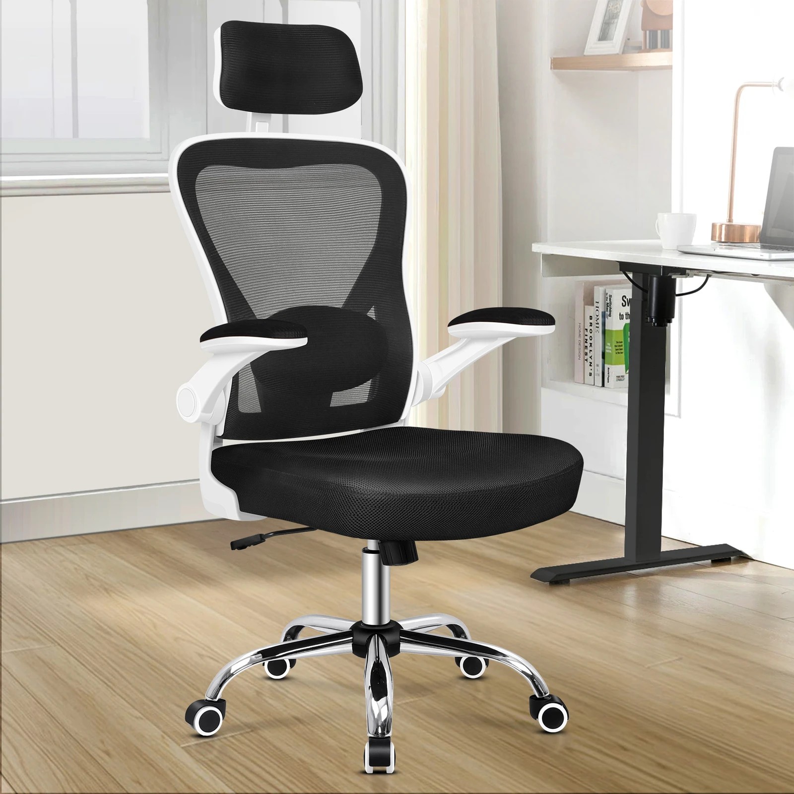 2 Alfordson Mesh Office Chair Executive Computer Gaming Fabric Seat - Black White, 2 of 10