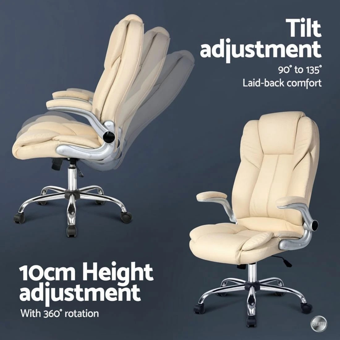 5 Artiss Executive Office Chair Leather Tilt Beige - White, 5 of 7