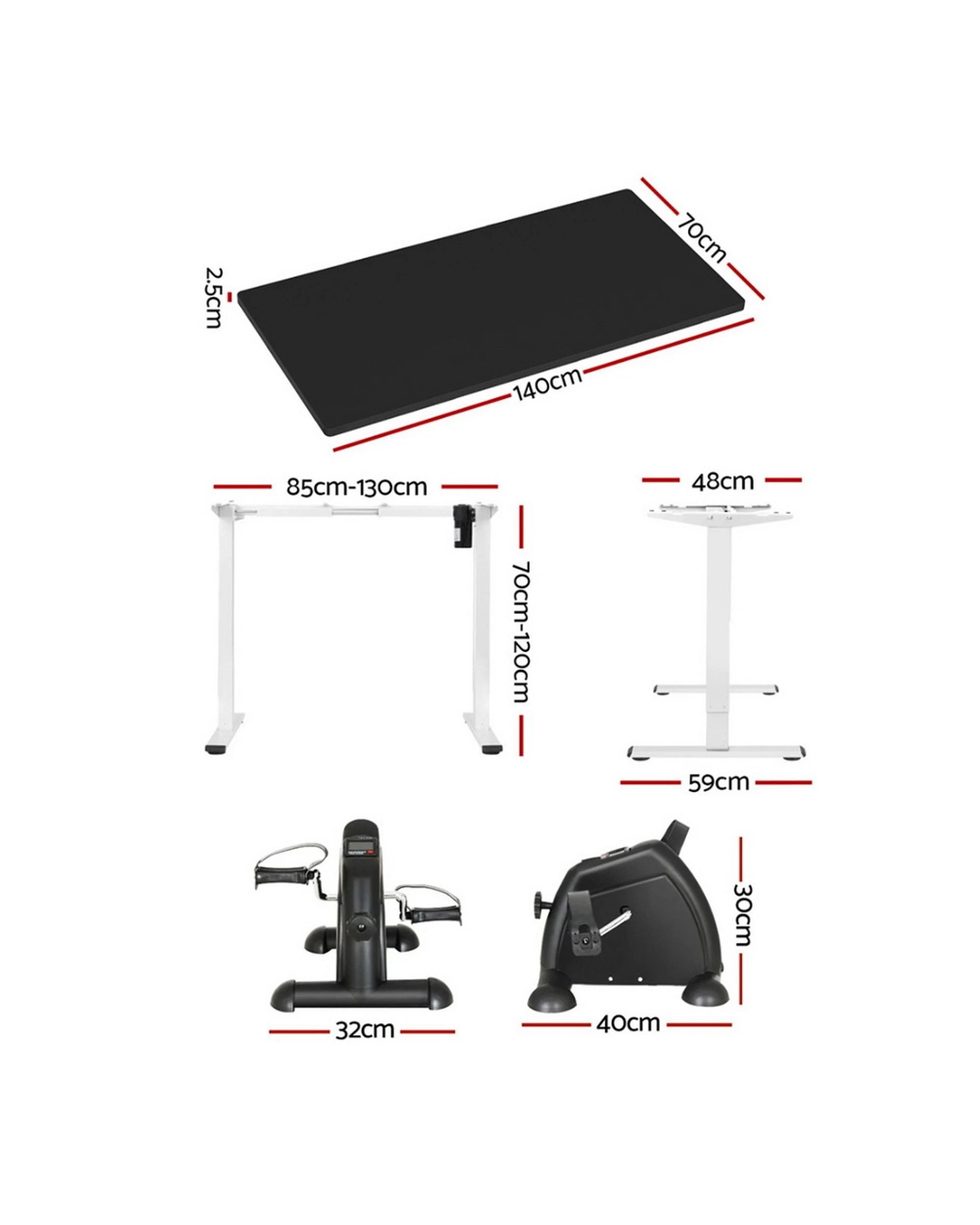 2 140cm Artiss Electric Standing Desk with Mini Pedal Exercise Bike Home Office - Multi, 2 of 6