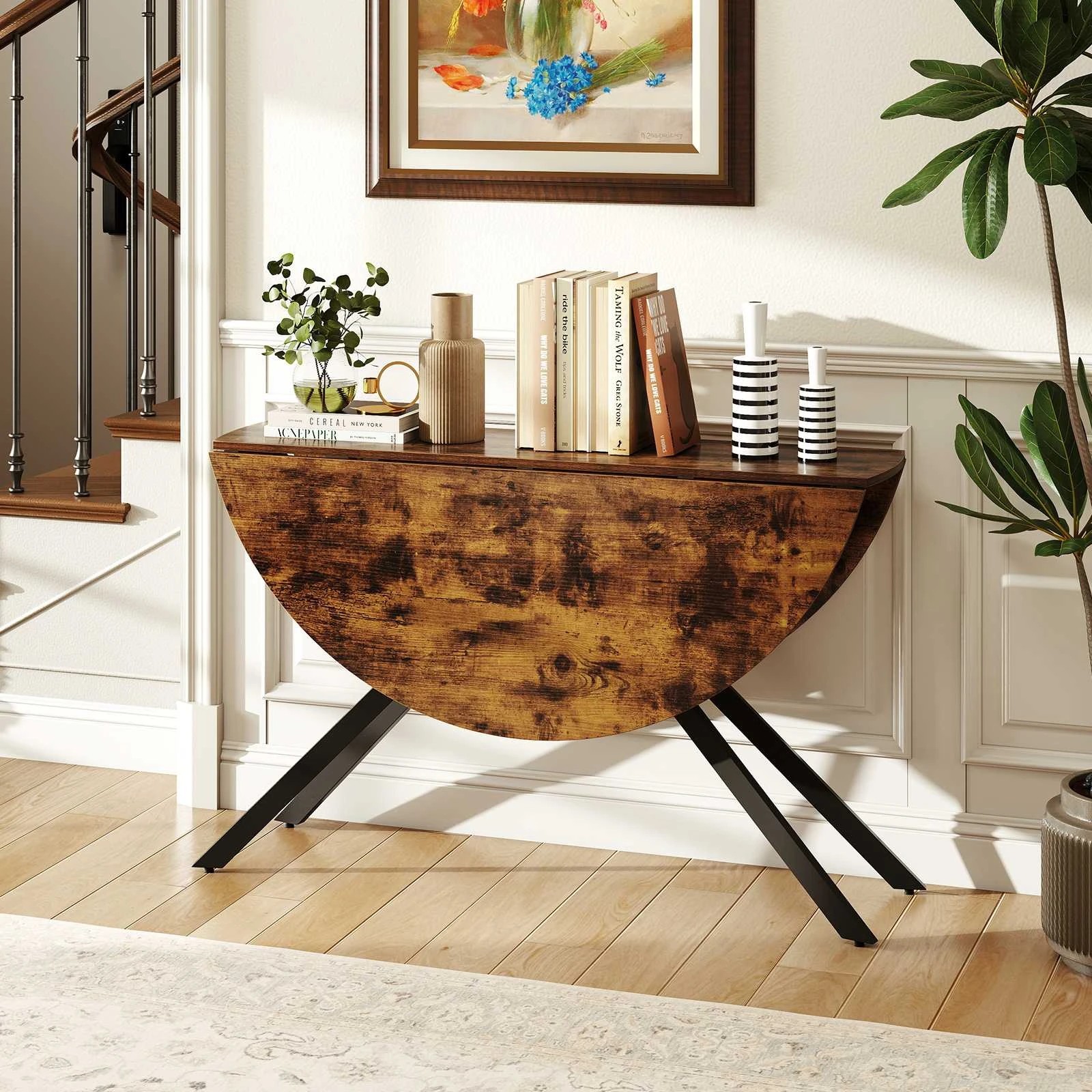 3 Costway Folding Dining Table Extendable Round Kitchen Coffee Table, 3 of 4