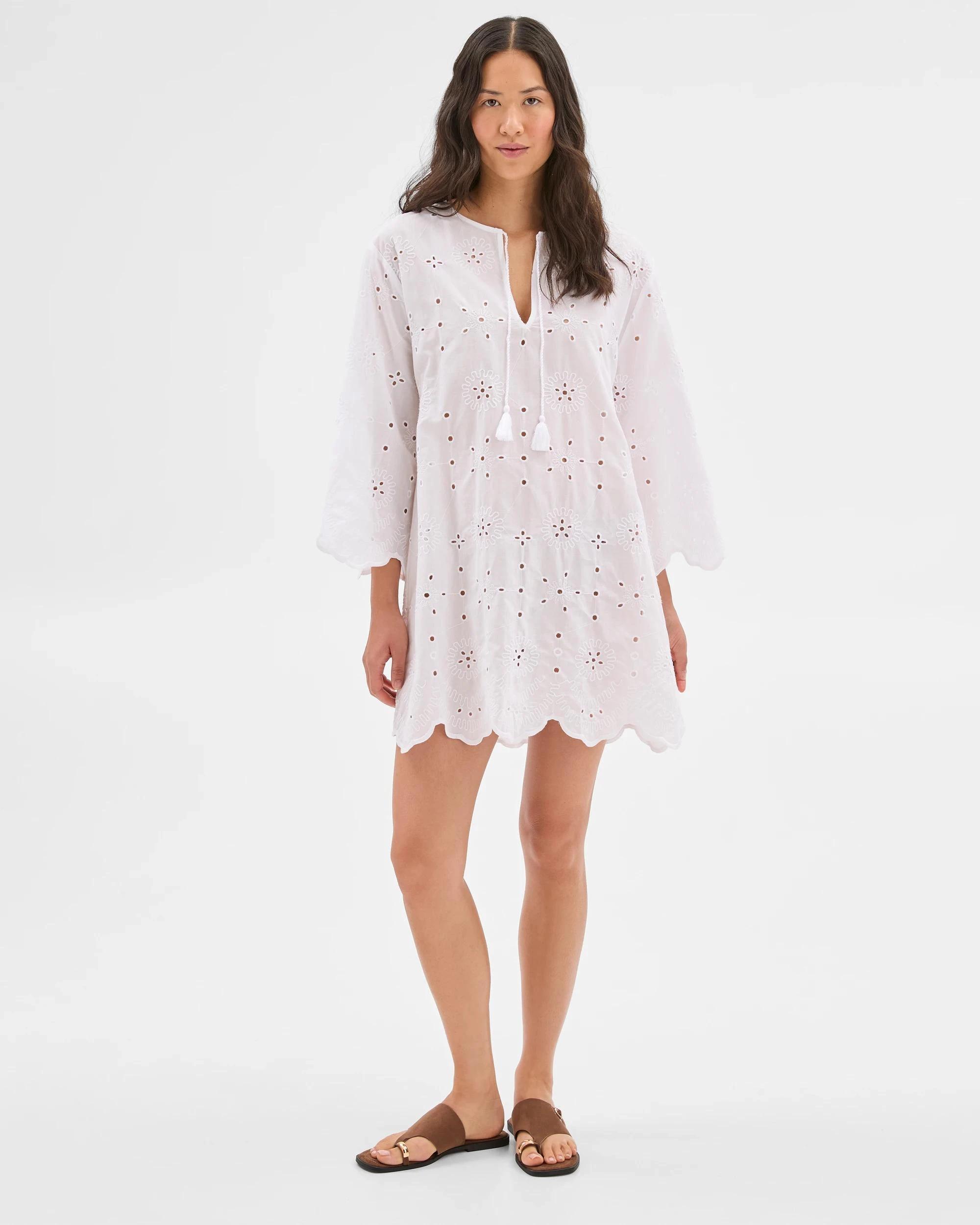 2 Target Resort Australian Cotton Broderie Mini Dress WHITE, 2 of 7