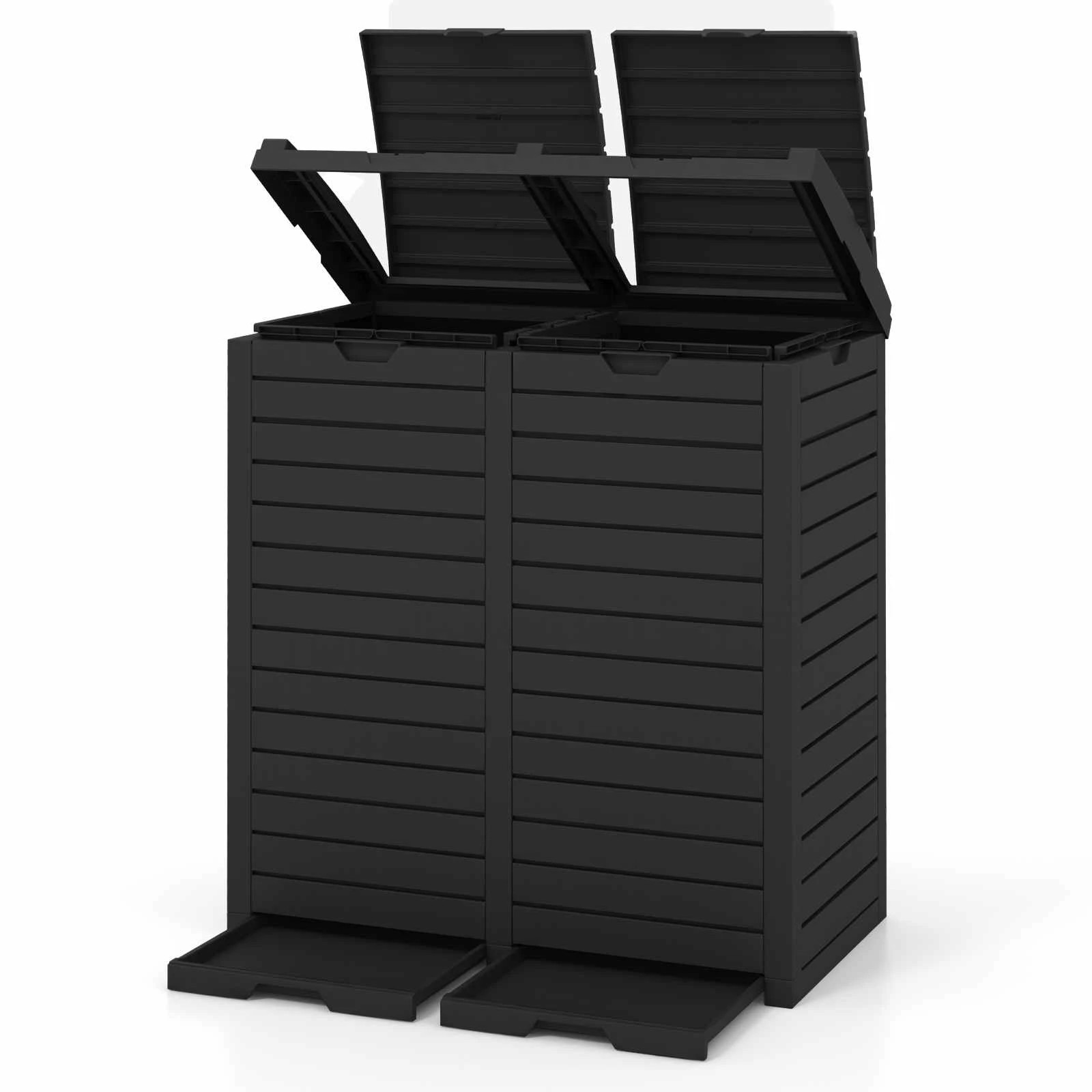 1 Costway 235L Outdoor Trash Can Waterproof Double Bucket - Black, 1 of 1