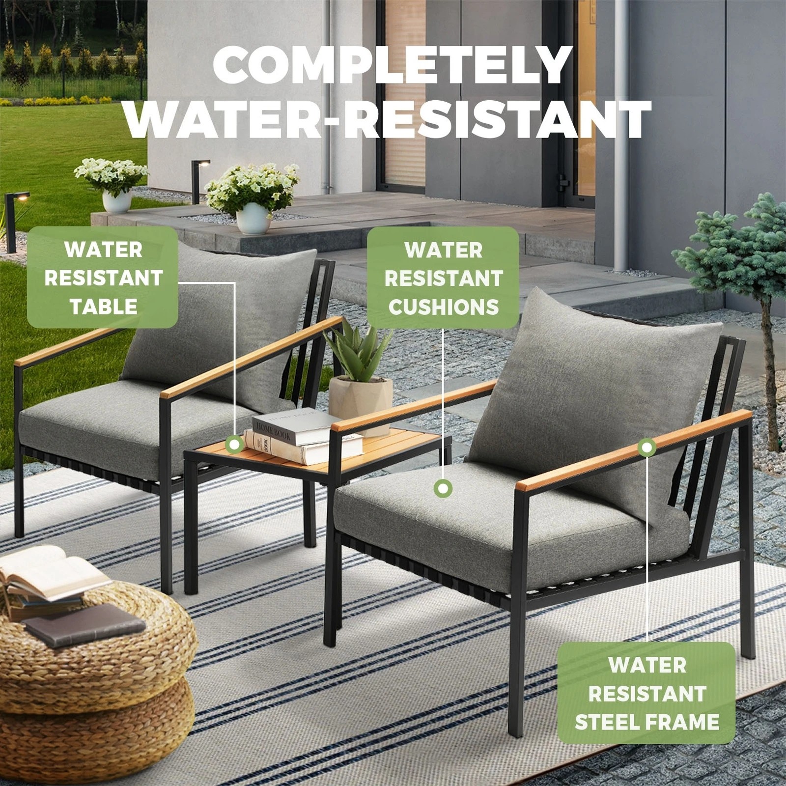 6 Livsip Outdoor Furniture 3 Piece Setting Garden Bistro Set Dining Chairs Patio
 - Multi, 6 of 10