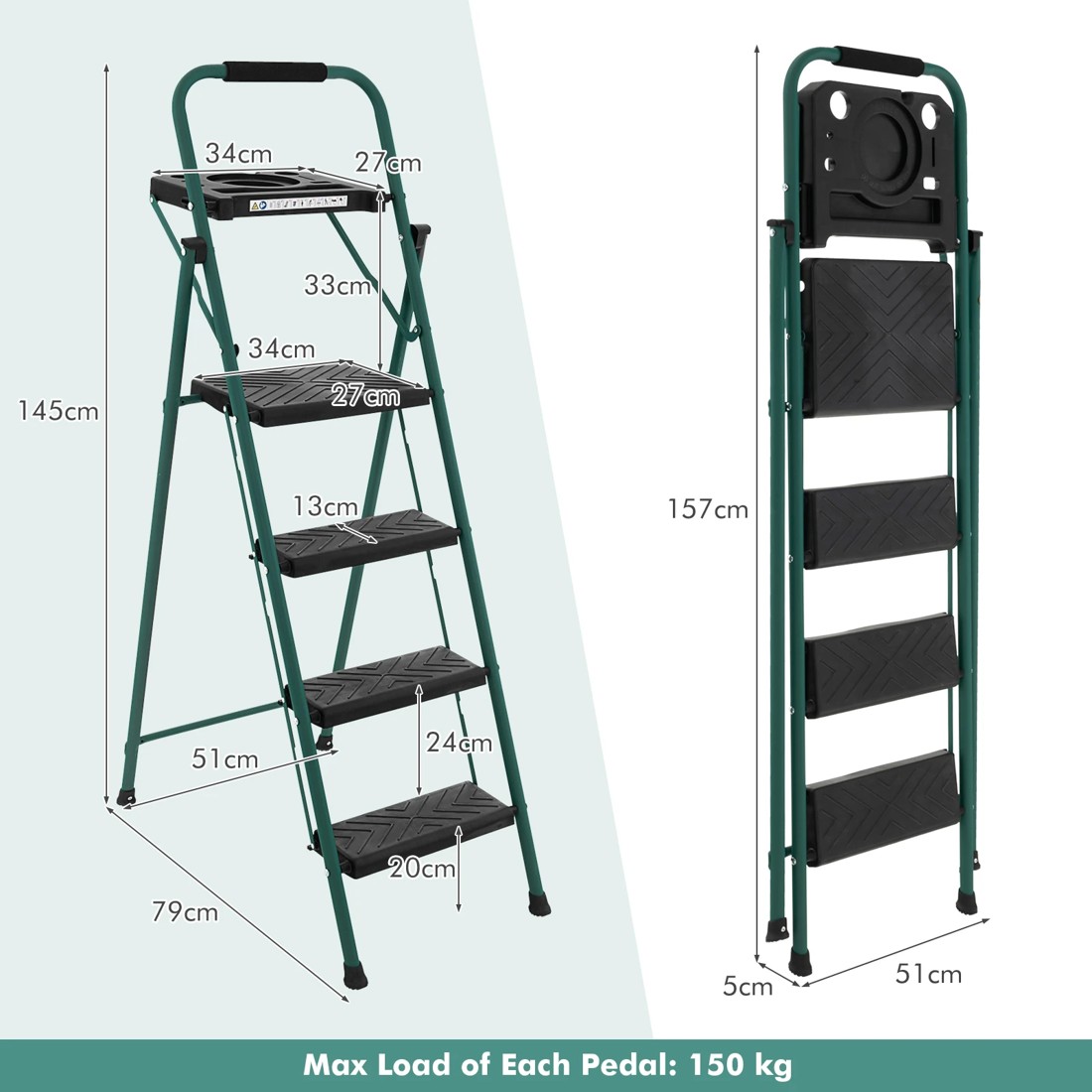 7 Costway 4-Steps Folding Ladder w/Tool Platform Portable Step Stool, 7 of 9