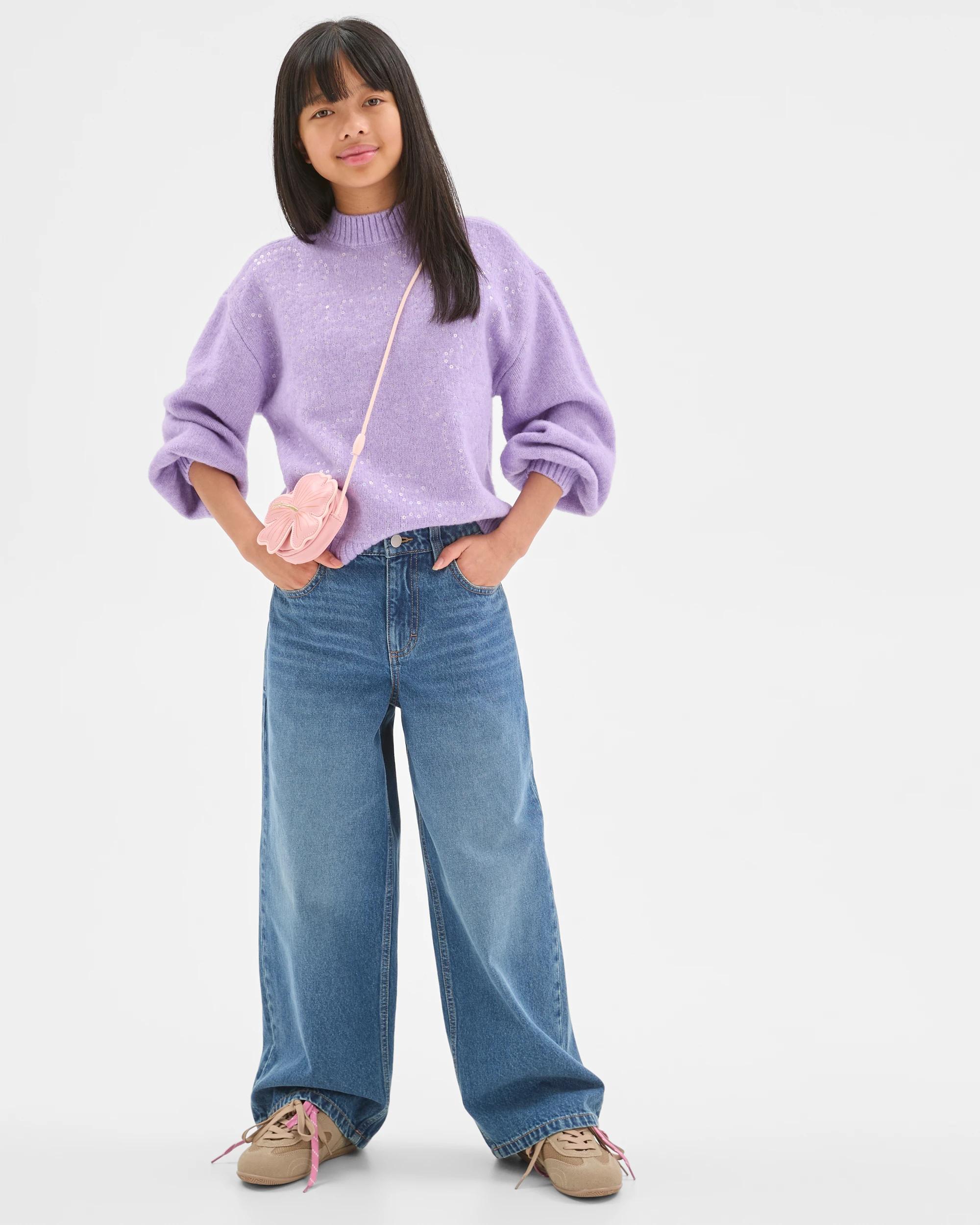2 Target Kids Sequin Long Balloon Sleeve Knit Jumper PURPLE, 2 of 6