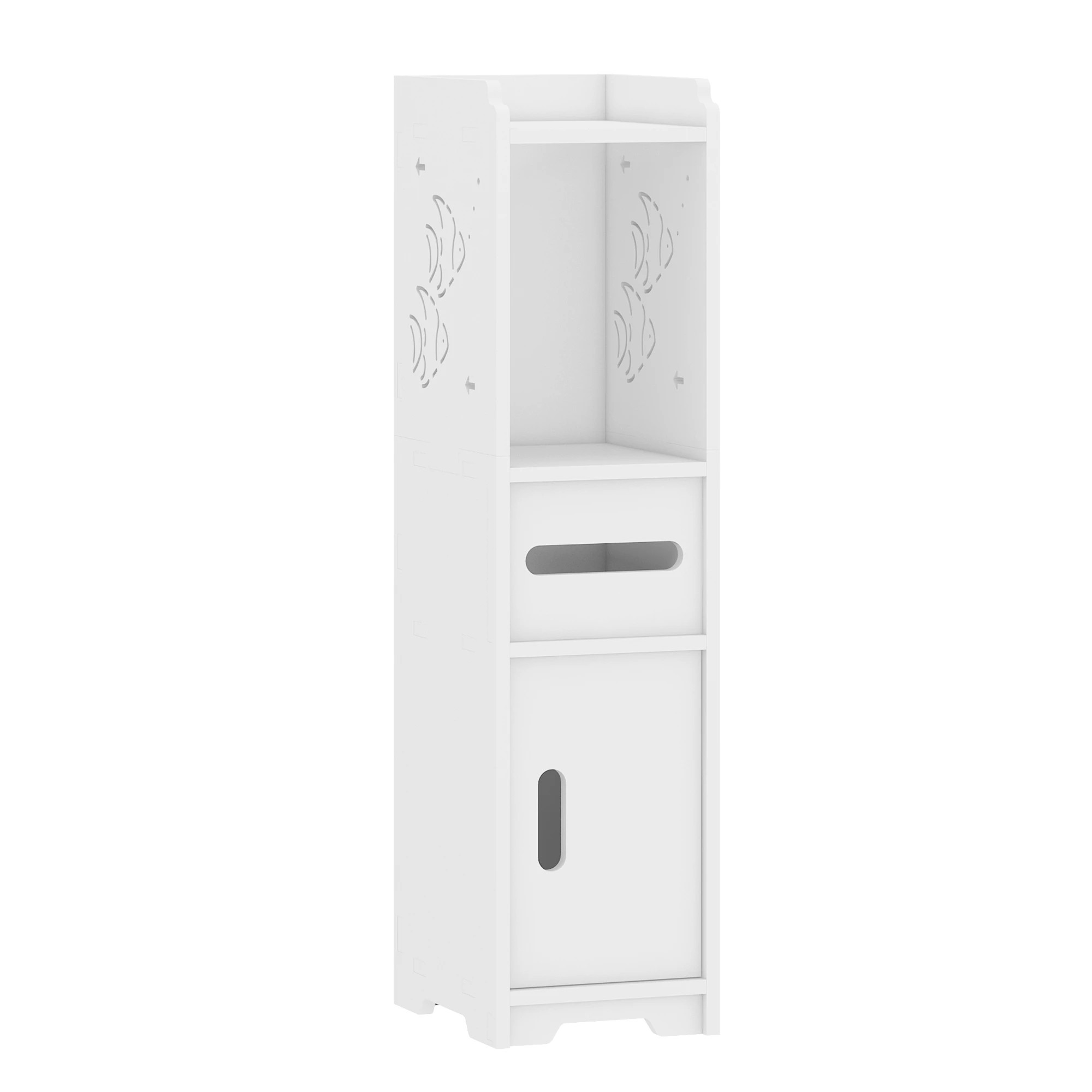 4 Advwin Slim Bathroom Storage Cabinet PVC Narrow Storage Cupboard with Doors and Drawer  Floor Cabinet with Open Shelves, 4 of 9