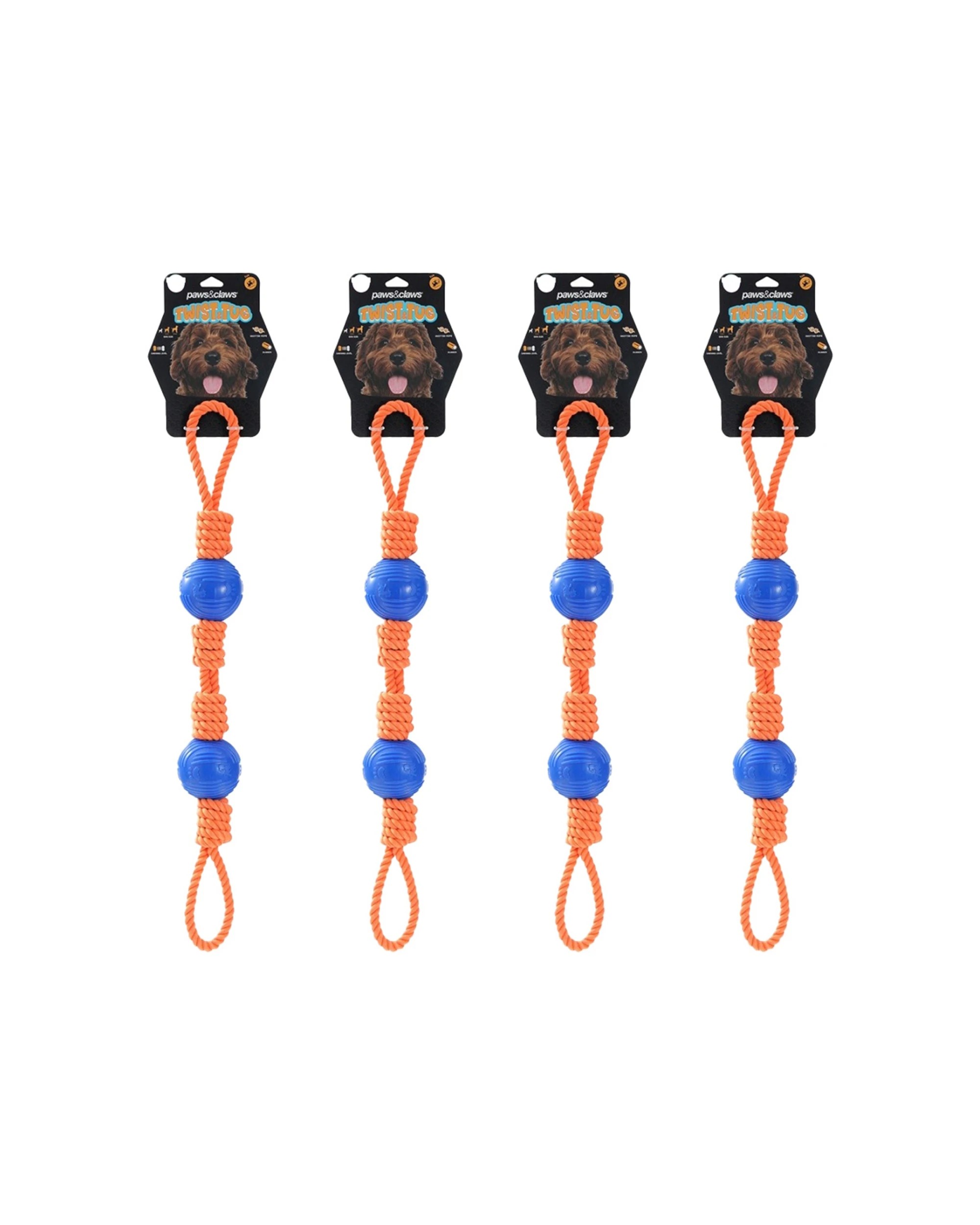 1 Paws & Claws 4PK Twist Tug Double Loop Rope Pet Dog Toy 69x7cm - Assorted, 1 of 4