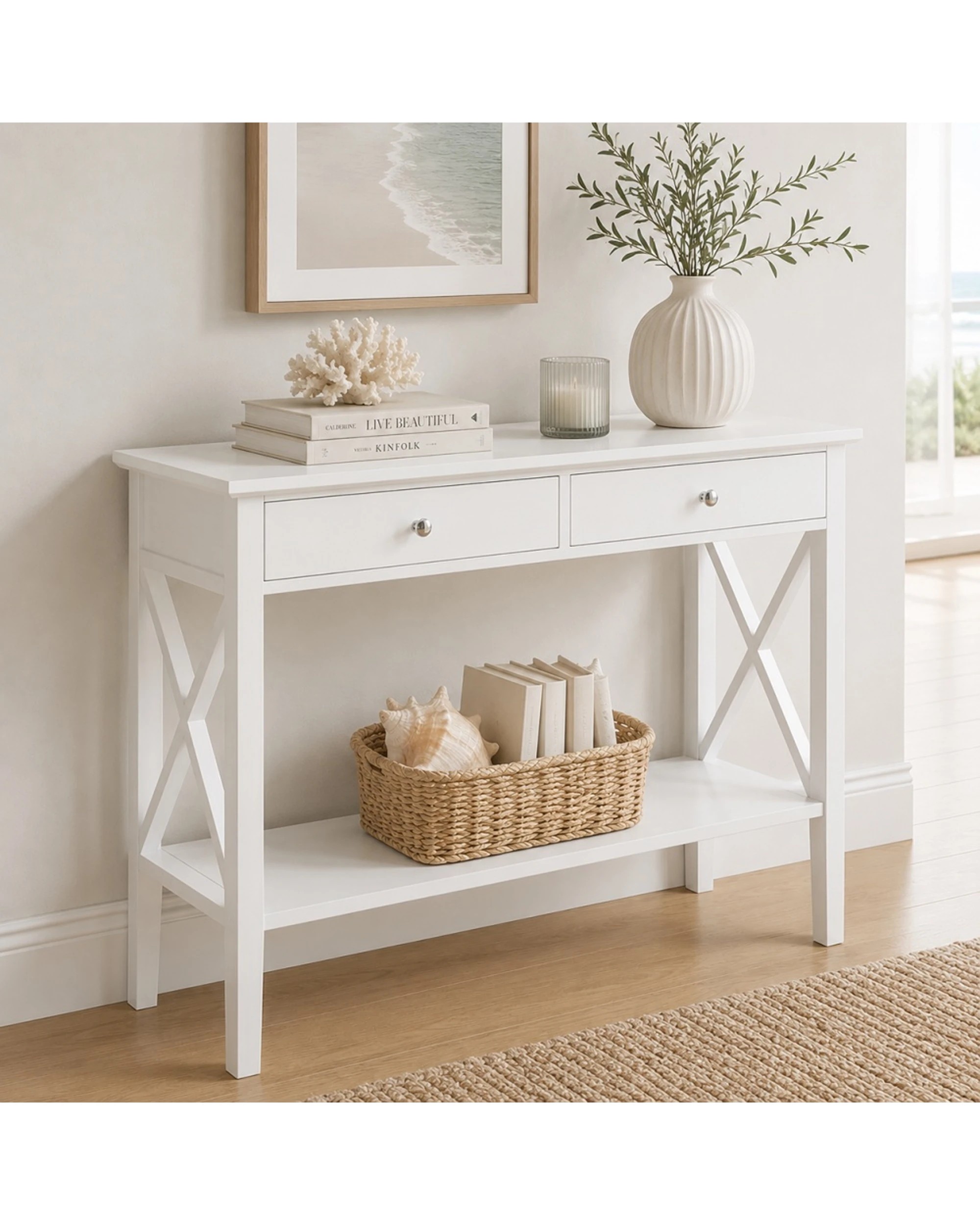 3 Alpine Bay Long Island Console Table 2 Drawer 100cm - White, 3 of 9