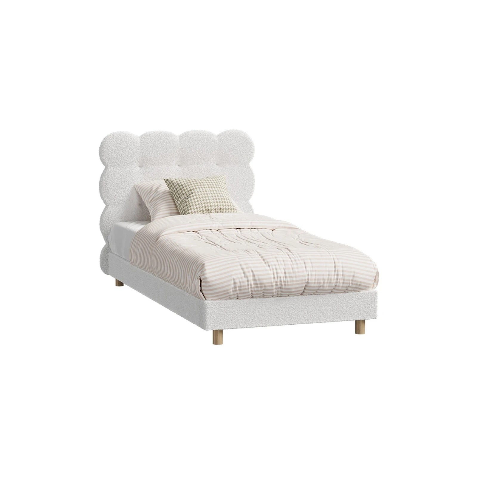 1 Oikiture Bed Frame Single Size Tufted Bedhead- White, 1 of 9