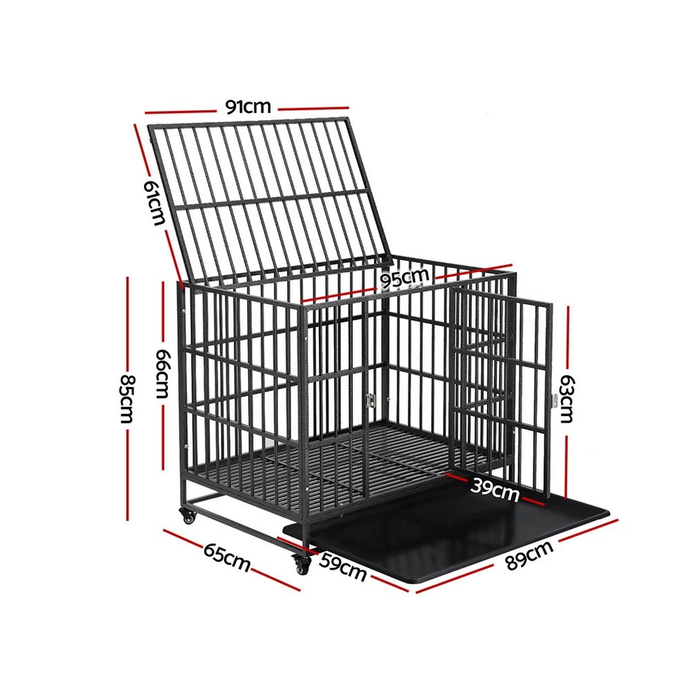 2 i.Pet Dog Cage Crate Large Puppy Cat Anti Bite Pet Kennel Wheels w/Tray 37'' - Black, 2 of 6