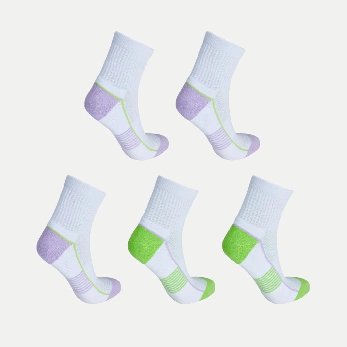 2 5 Pack  Active Terry Quarter Crew Socks WHITE, PINK, GREEN, 2 of 3