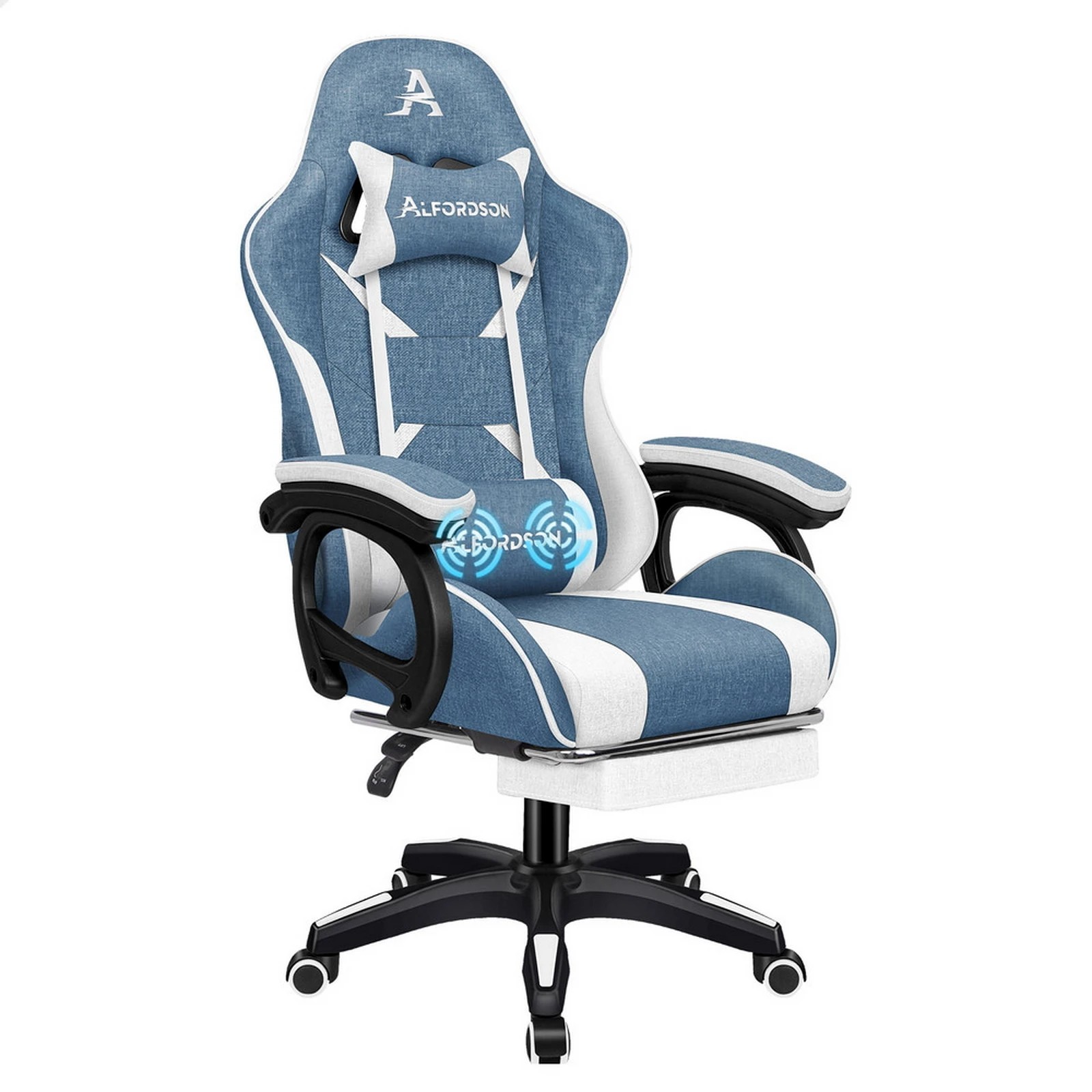 1 Alfordson Gaming Chair Office Massage Racing Computer Seat Fabric Footrest - White, 1 of 10