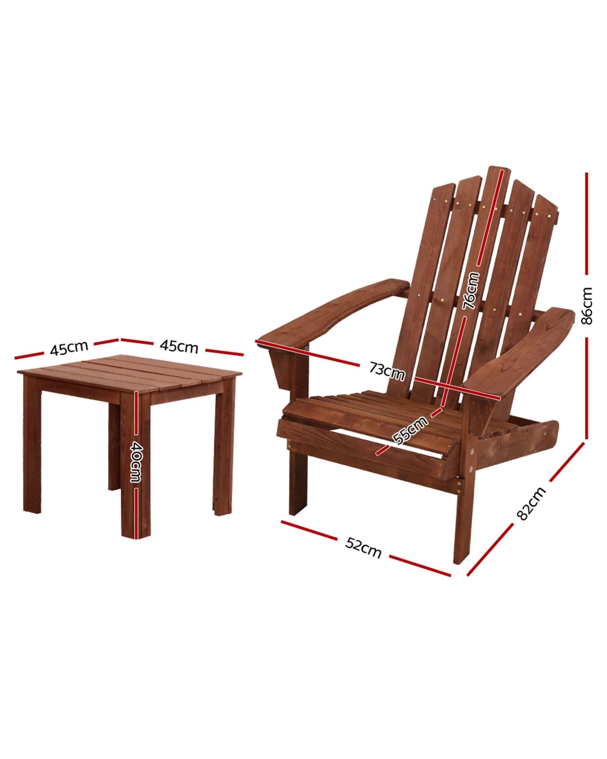 2 Gardeon 3PC Adirondack Outdoor Table and Chairs Wooden Beach Chai - Brown, 2 of 6
