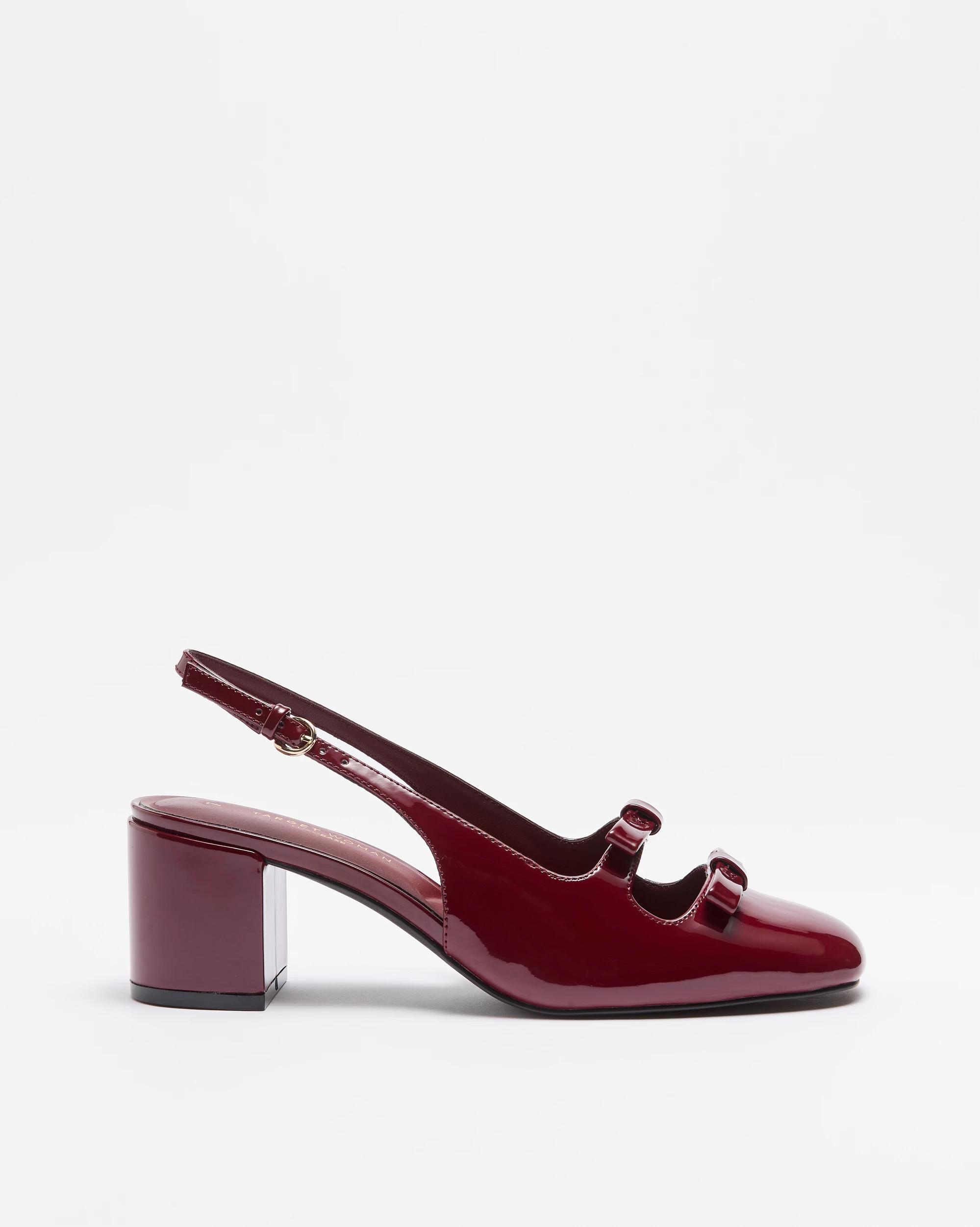 1 Target Womens Double Bow Sling Back Block Heel - Solan BURGUNDY PATENT, 1 of 3