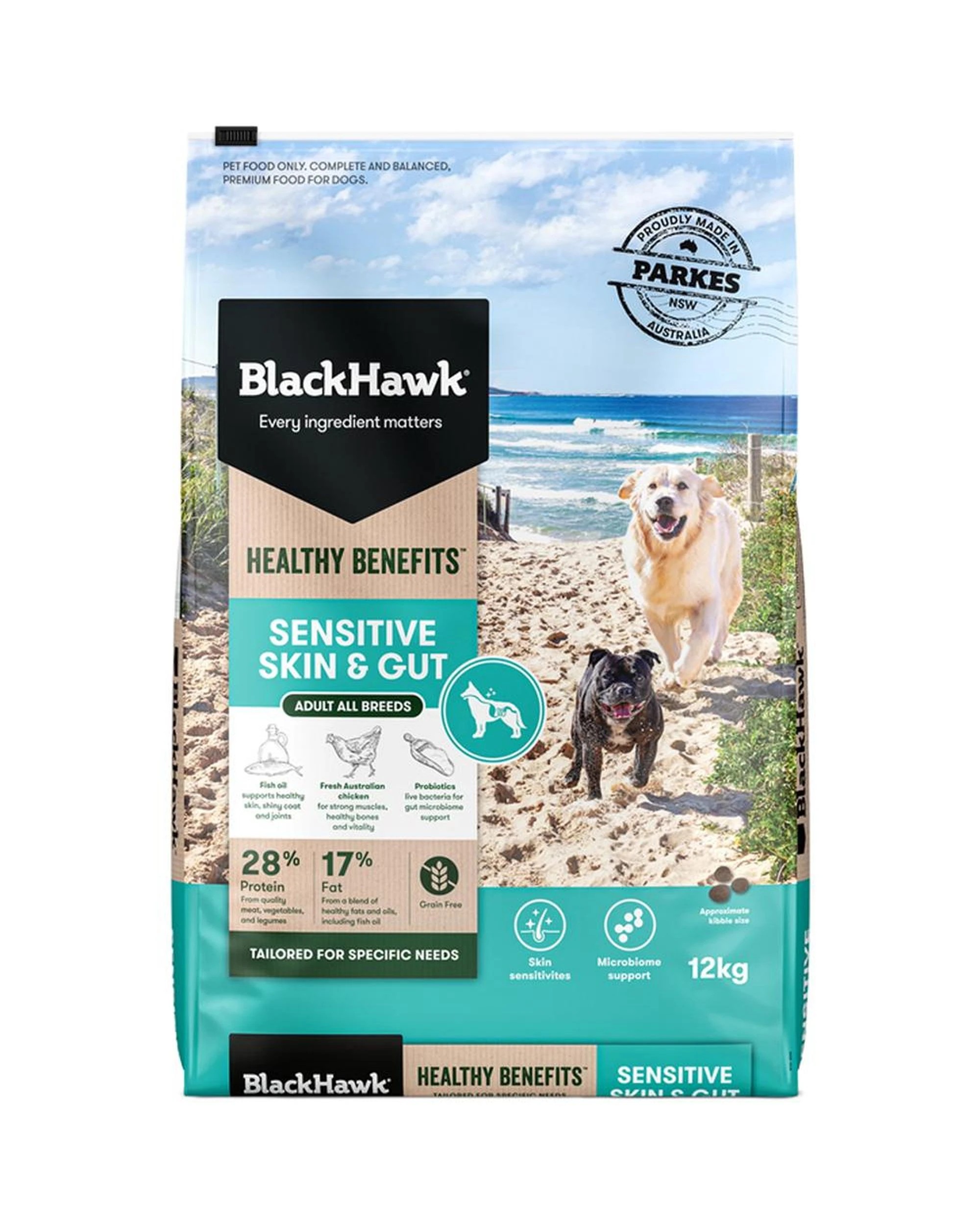 1 Black Hawk Healthy Benefits Sensitive Skin & Gut Dry Adult Dog Food 12kg, 1 of 2