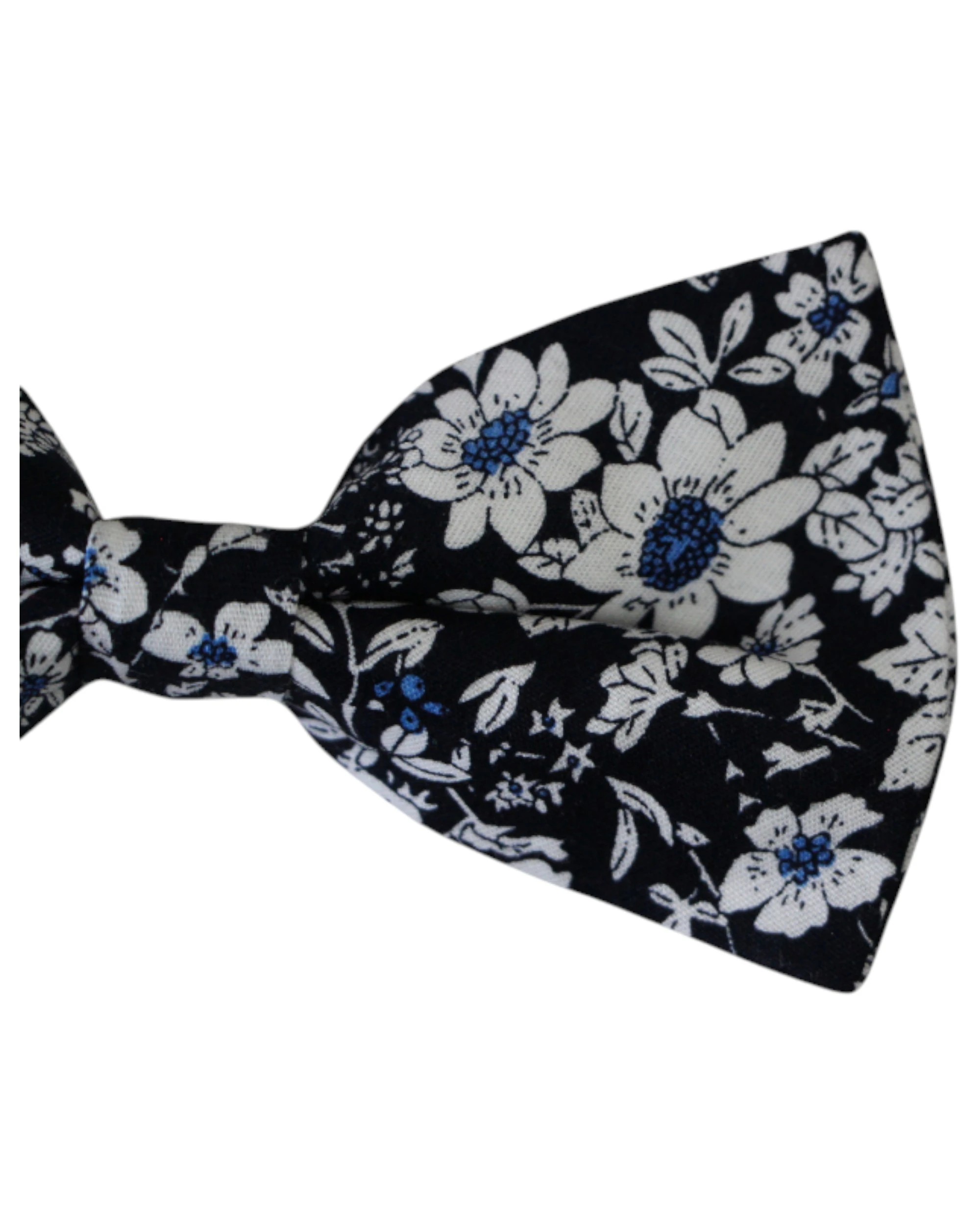 3 Zasel Mens Black, White & Blue Floral Cotton Bow Tie & Pocket Square Set - Multi, 3 of 4