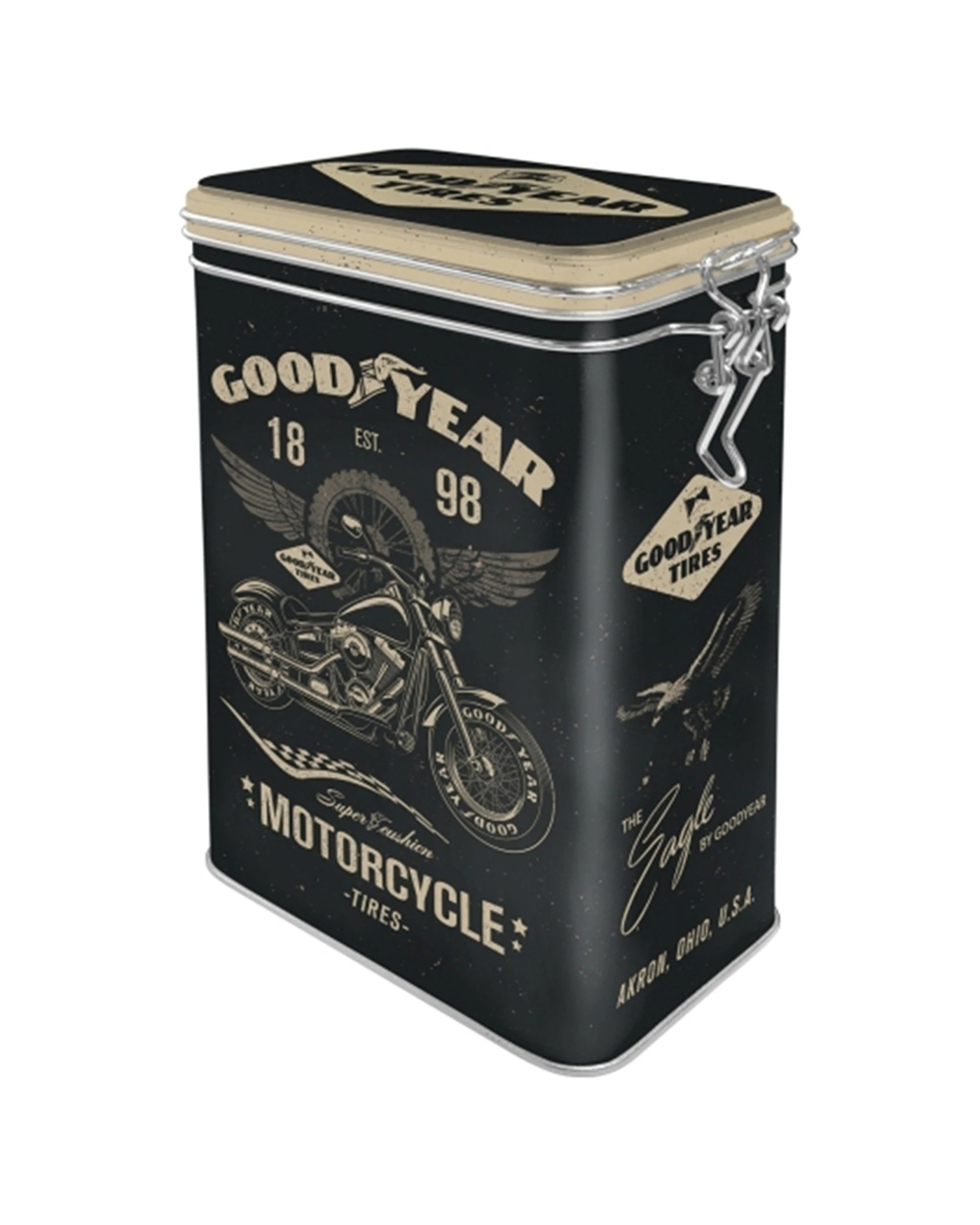 1 Nostalgic-Art Storage Clip Top Tin Box 1.3L Capacity - Goodyear Motorcycle - Multi, 1 of 1