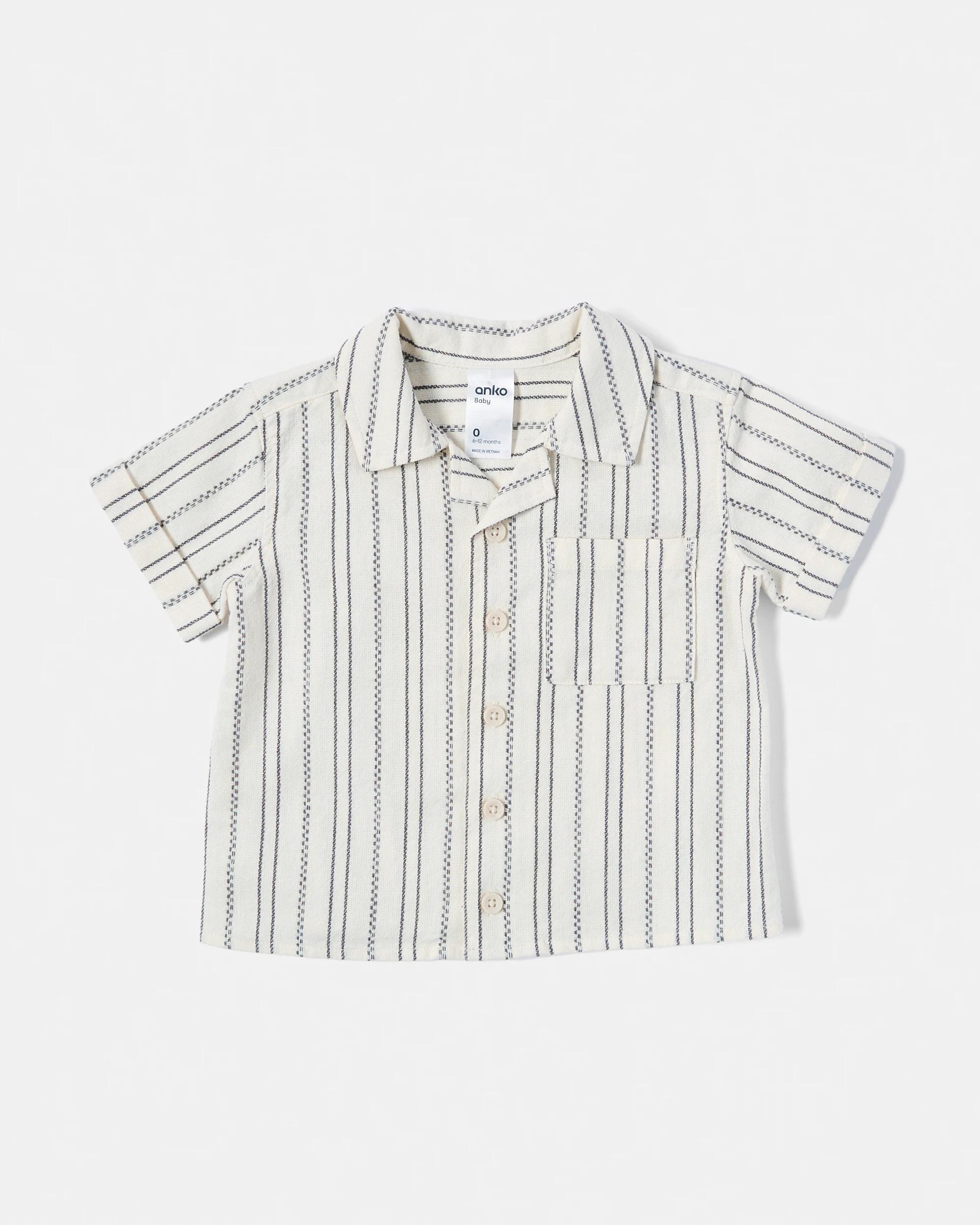 1 Short Sleeve Woven Shirt Blk Strp, 1 of 3