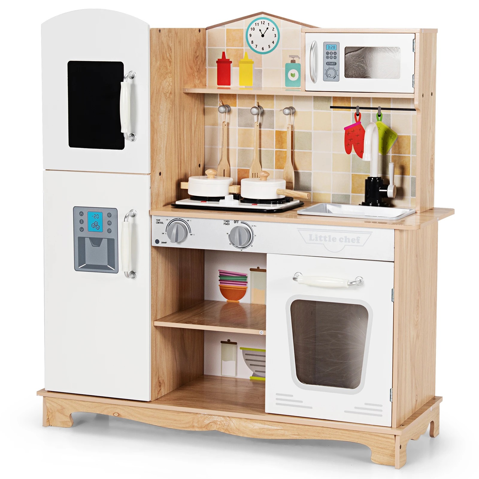 1 Costway Kitchen Play Set Kids Wood Cookware Toy, 1 of 3