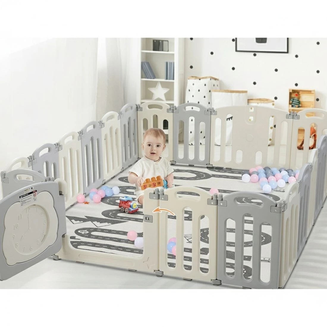 4 Keezi Baby Playpen 20 Panels Foldable Toddler Fence Safety Play Activity Centre - Grey, 4 of 4