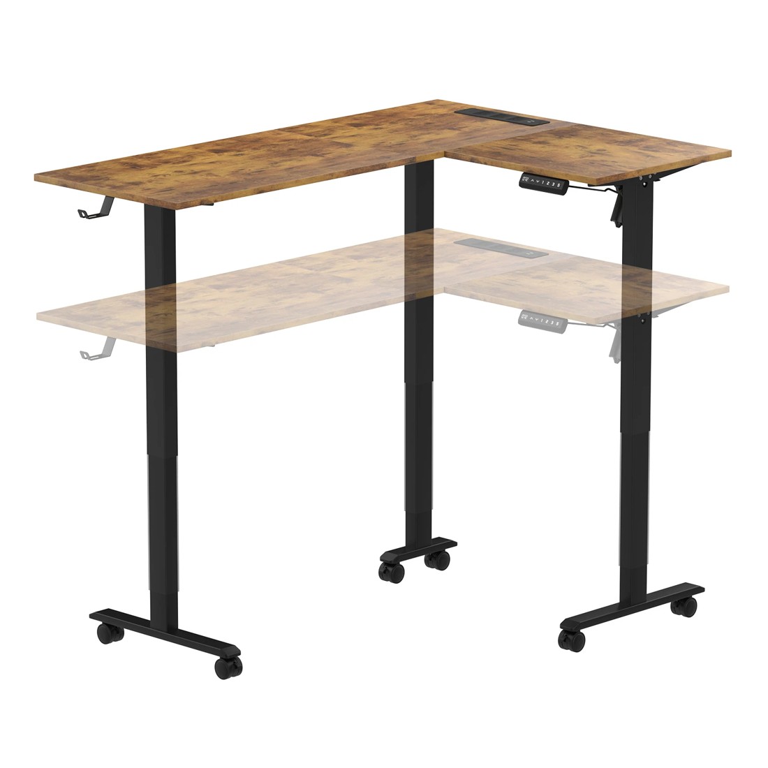 4 Advwin L Shaped Electric Standing Desk Adjustable Computer Desk with Charging Station - Brown, 4 of 9