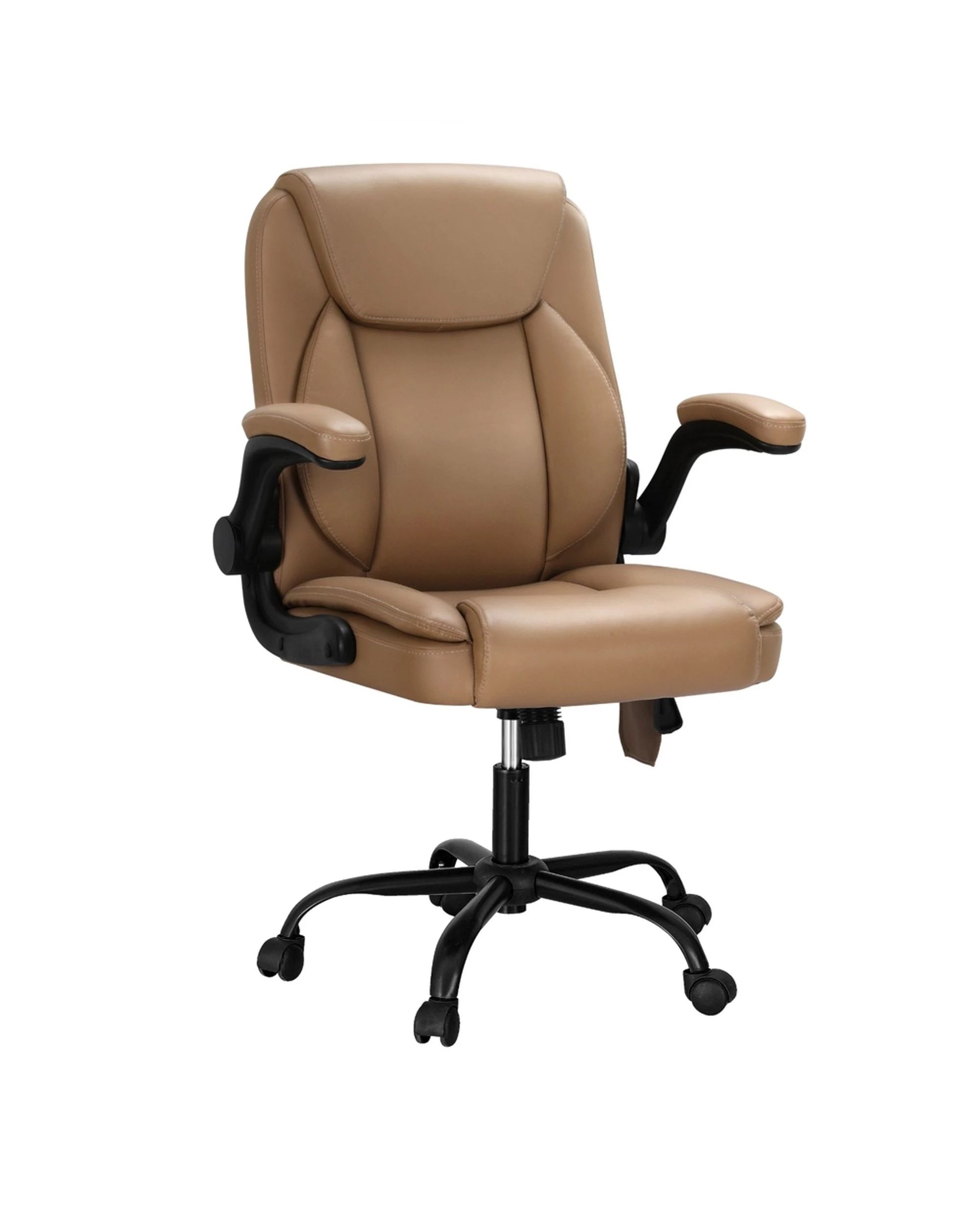 1 Artiss 2 Point Massage Office Chair Leather Mid Back Brown - Multi, 1 of 7