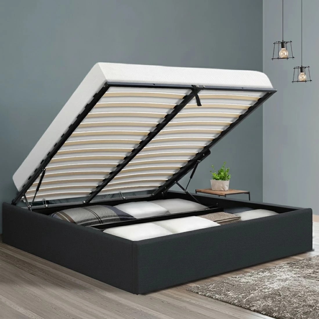 8 Artiss Bed Frame Queen Size Gas Lift Base Charcoal TOKI - Charcoal, 8 of 8