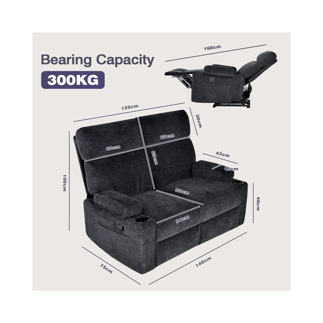 2 Advwin Loveseat Recliner Chair Velvet 8-Point Electric Vibration Massage Chair Black, 2 of 10